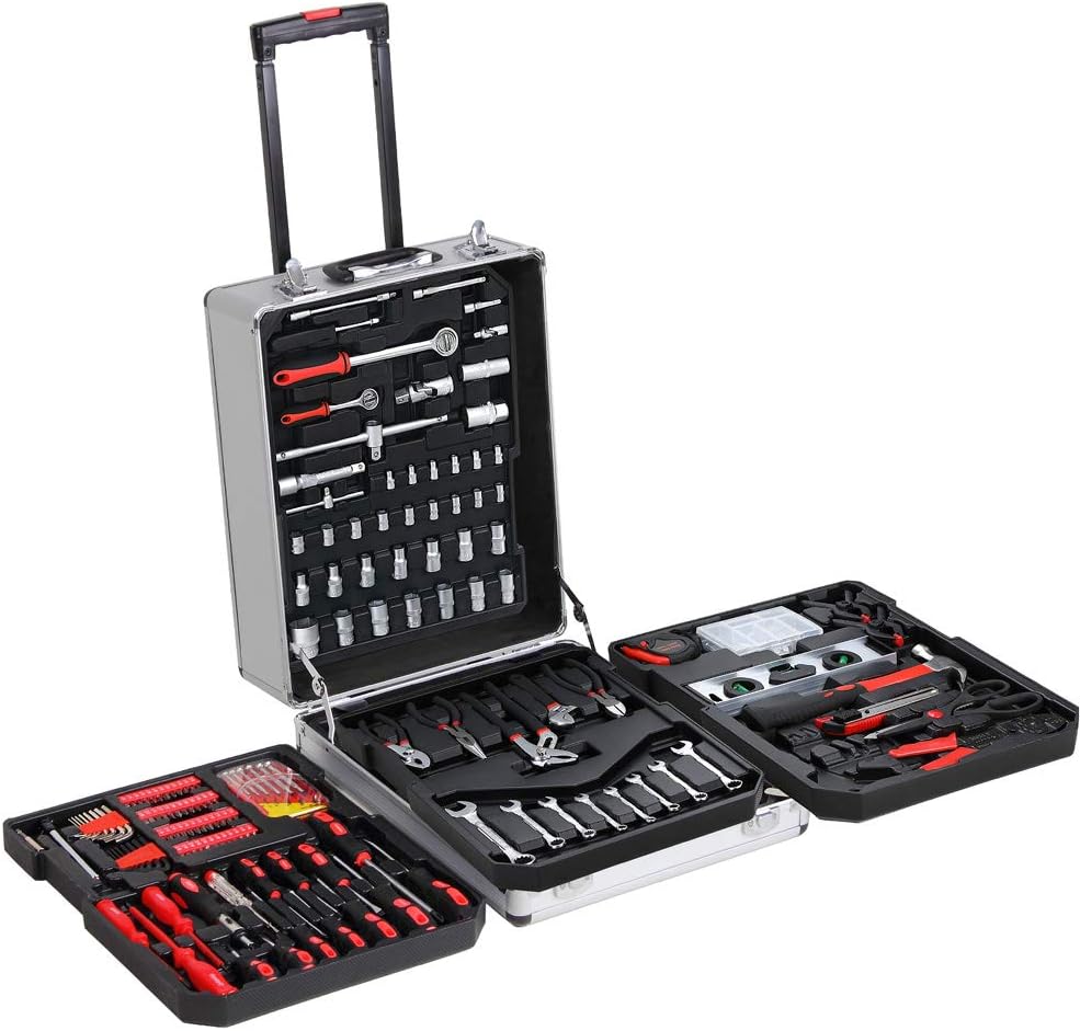 MONZANA® 1050 tlg. Werkzeugtrolley CrV-Stahl Werkzeugkoffer Aluminiumkoffer mit Rollen Teleskopgriff Abschließbar Qualitätswerkzeug Werkzeugset Silber — Ansicht 5