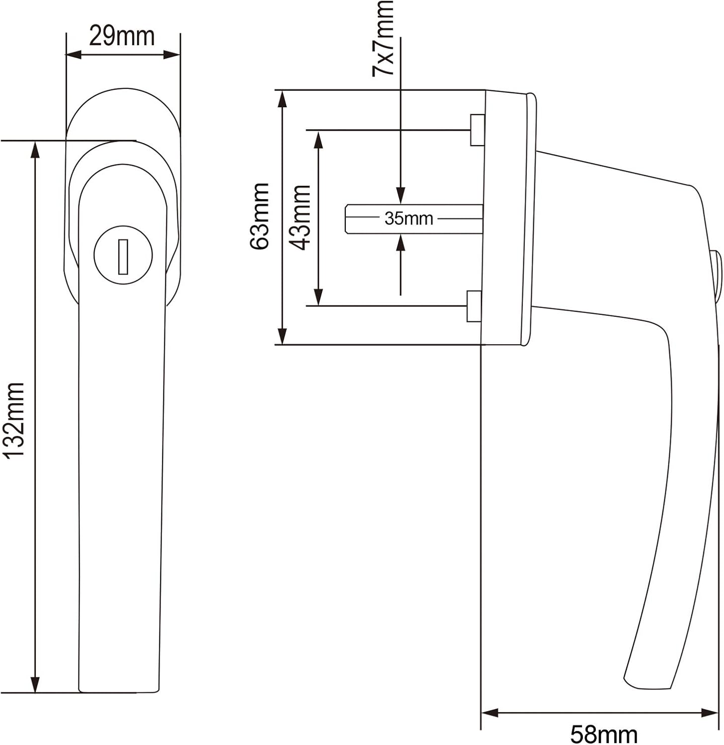MONZANA® 10x Fenstergriffe Abschließbar mit Schloss Kindersicherung Silber 35mm Stiftlänge 2 Schlüssel Fensterbeschlag Balkon Türgriff Einbruchschutz — Ansicht 3