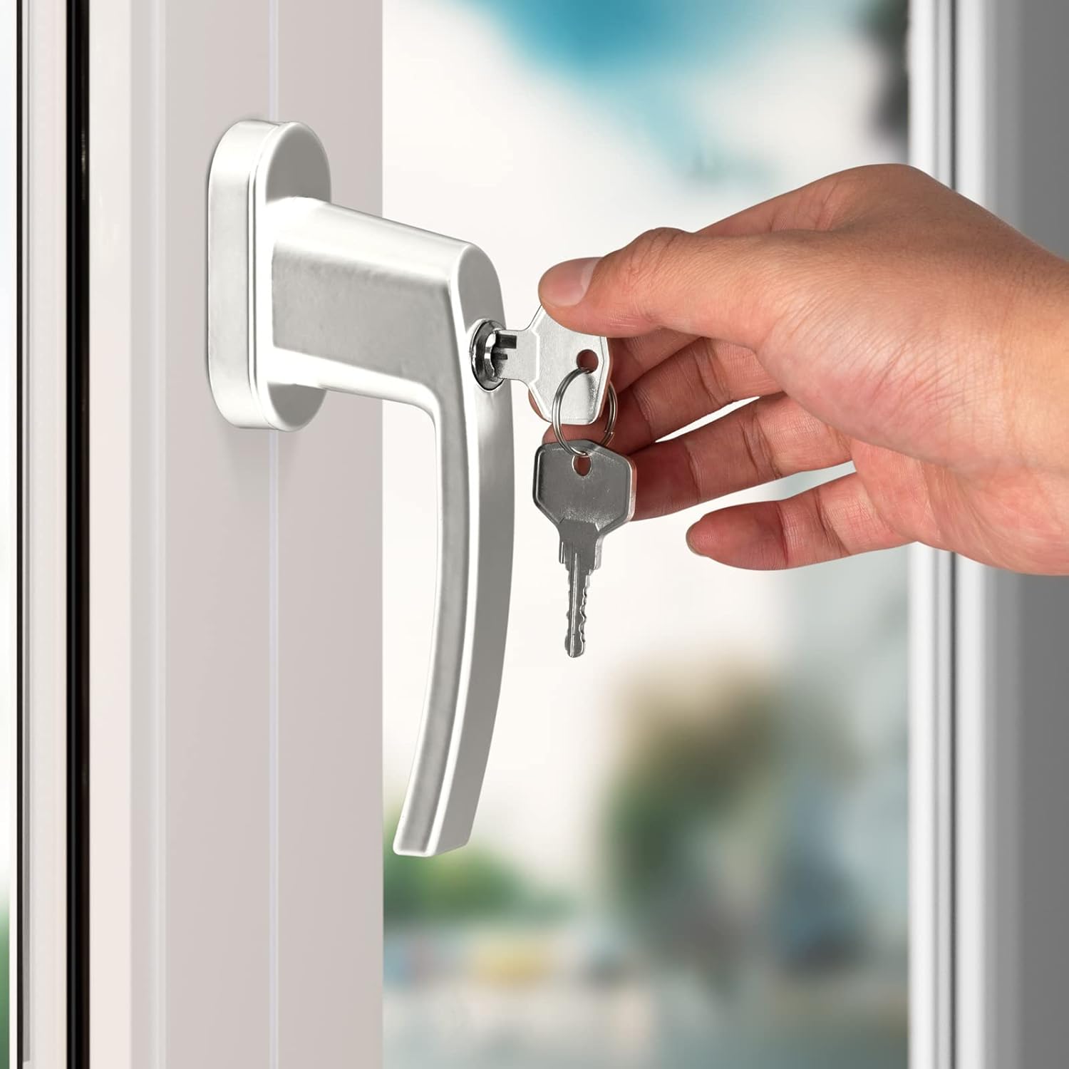 MONZANA® 10x Fenstergriffe Abschließbar mit Schloss Kindersicherung Silber 35mm Stiftlänge 2 Schlüssel Fensterbeschlag Balkon Türgriff Einbruchschutz — Ansicht 6