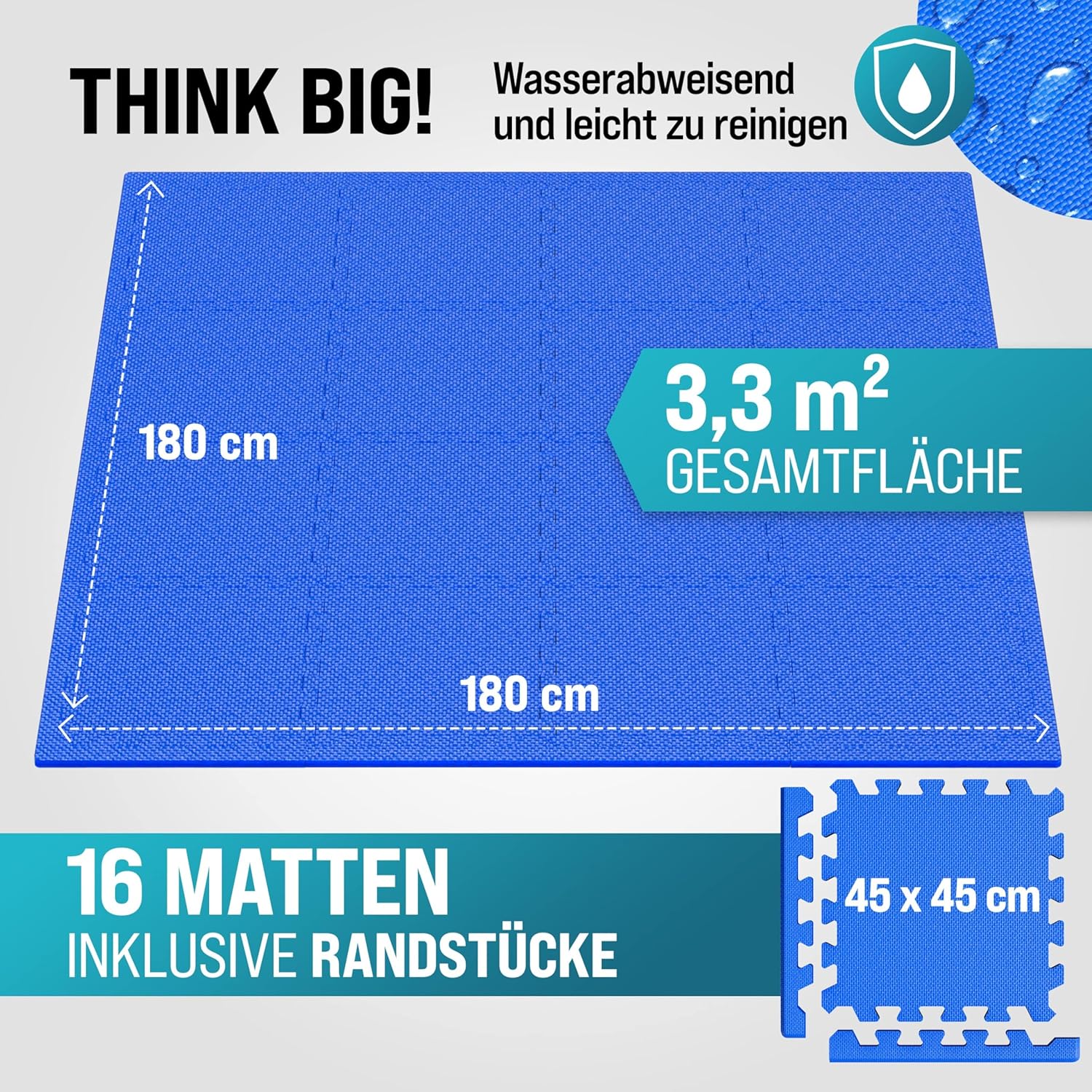 MONZANA® 16x Bodenschutzmatte für Pool & Fitness 45x45cm rutschfest Fitnessgerät Wärmeisolierend Eva-Schaumstoff Erweiterbar Unterlage Blau — Ansicht 2