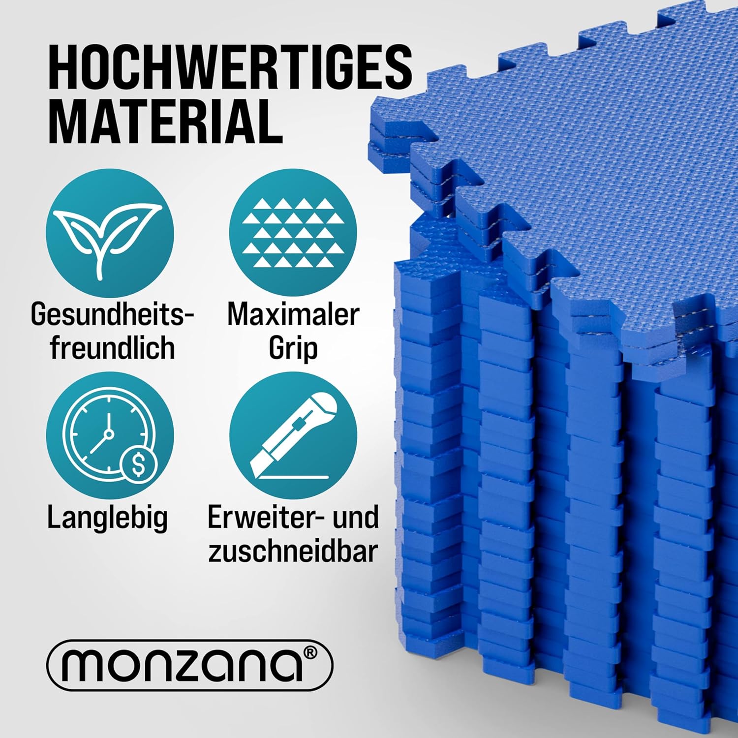 MONZANA® 16x Bodenschutzmatte für Pool & Fitness 45x45cm rutschfest Fitnessgerät Wärmeisolierend Eva-Schaumstoff Erweiterbar Unterlage Blau — Ansicht 5