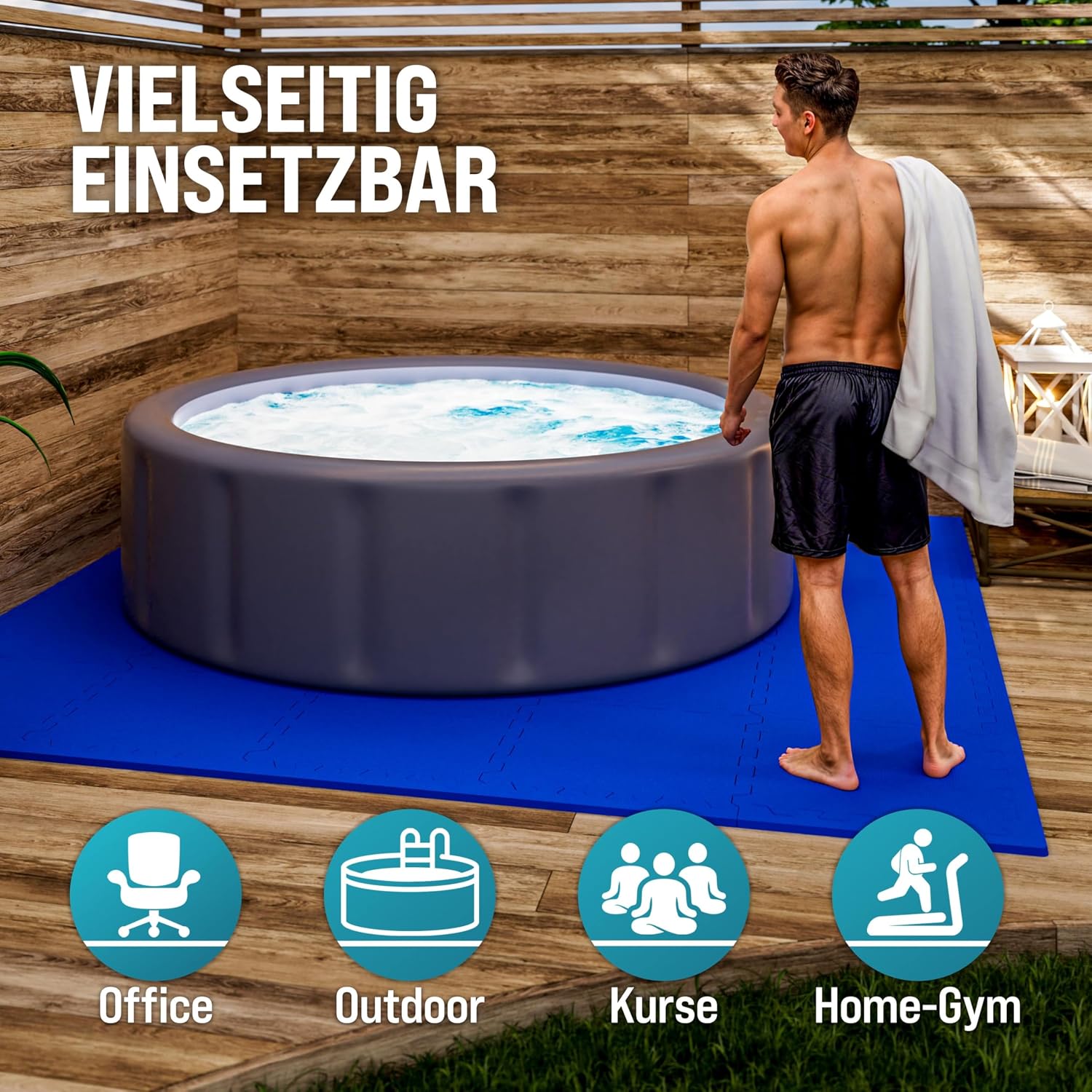 MONZANA® 16x Bodenschutzmatte für Pool & Fitness 45x45cm rutschfest Fitnessgerät Wärmeisolierend Eva-Schaumstoff Erweiterbar Unterlage Blau — Ansicht 6
