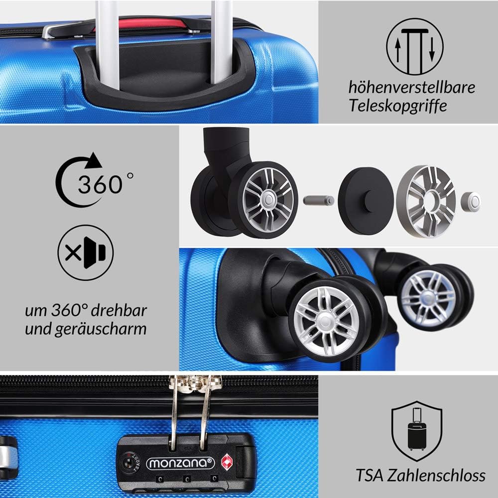 MONZANA® 2er Set Koffer Boardcase M, XL Gelgriffe TSA Schloss Reisekoffer Trolley Kofferset Handgepäck blau — Ansicht 5