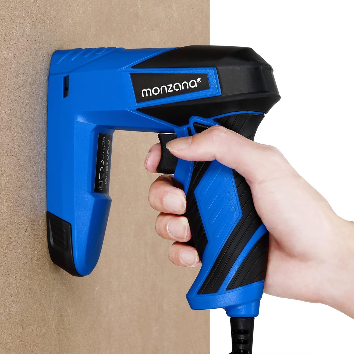 MONZANA® 2in1 Elektrotacker ergonomischer Softgrip Griff inkl. Klammern & Nägel Sicherheitsnase 30 Schüsse/Min Antistaumechanismus Kombi Tacker Nagler — Ansicht 3