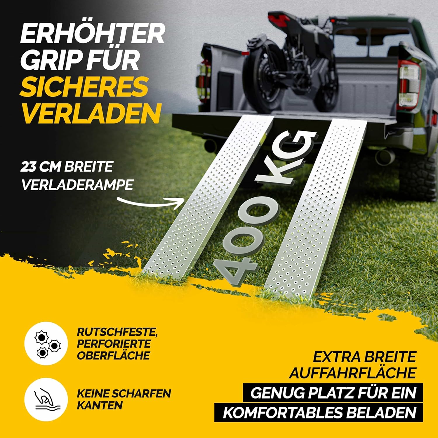 MONZANA® 2X Auffahrrampe 400 kg Tragfähigkeit galvanisierter Stahl 160x22,5x4,5cm rutschfeste perforierte Oberfläche PKW Transport Laderampe Rampe — Ansicht 3