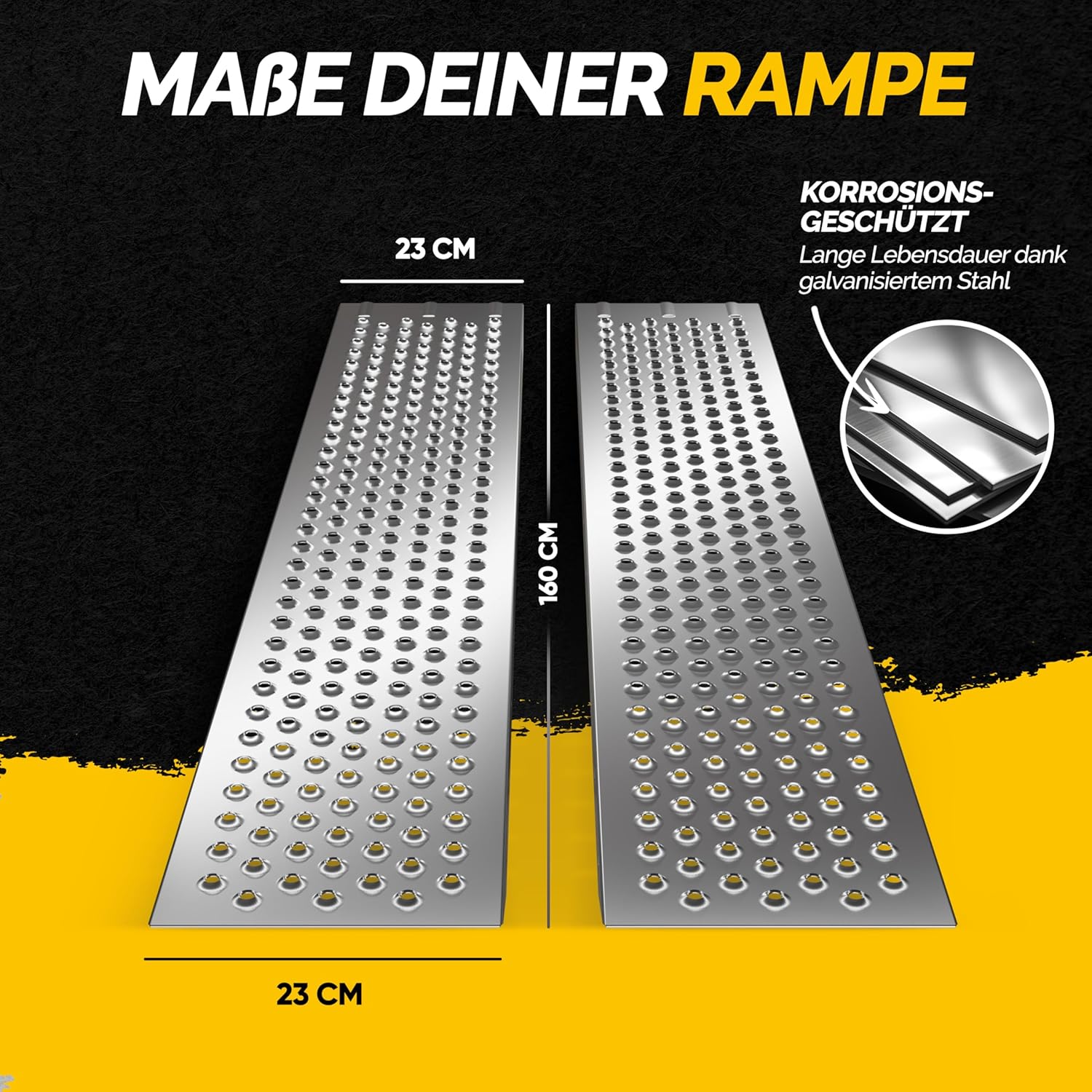 MONZANA® 2X Auffahrrampe 400 kg Tragfähigkeit galvanisierter Stahl 160x22,5x4,5cm rutschfeste perforierte Oberfläche PKW Transport Laderampe Rampe — Ansicht 5