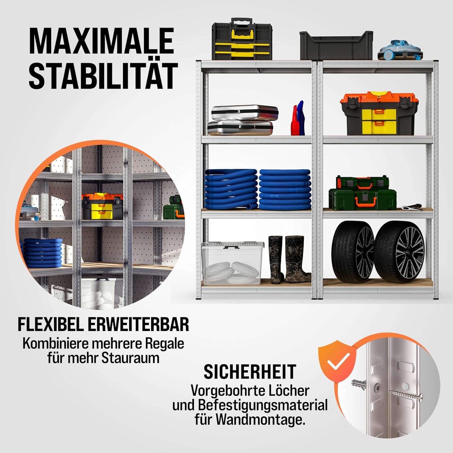 Monzana® 2X Schwerlastregal 170x75x30cm 560kg 4 MDF-Platten Regal Lagerregal Kellerregal Steckregal Werkstattregal — Ansicht 4