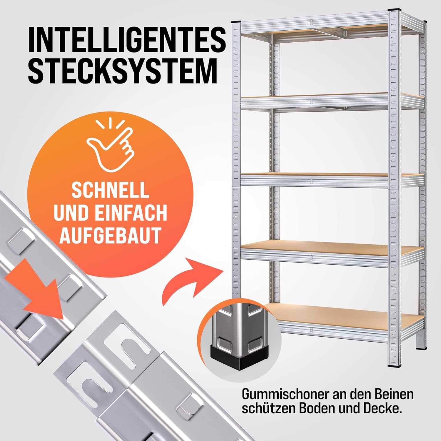 Monzana® 2X Schwerlastregal 180x90x40cm Befestigungsmaterial 1750kg 10 MDF-Platten Kellerregal Lagerregal Steckregal Metallregal Werkstattregal Silber — Ansicht 3