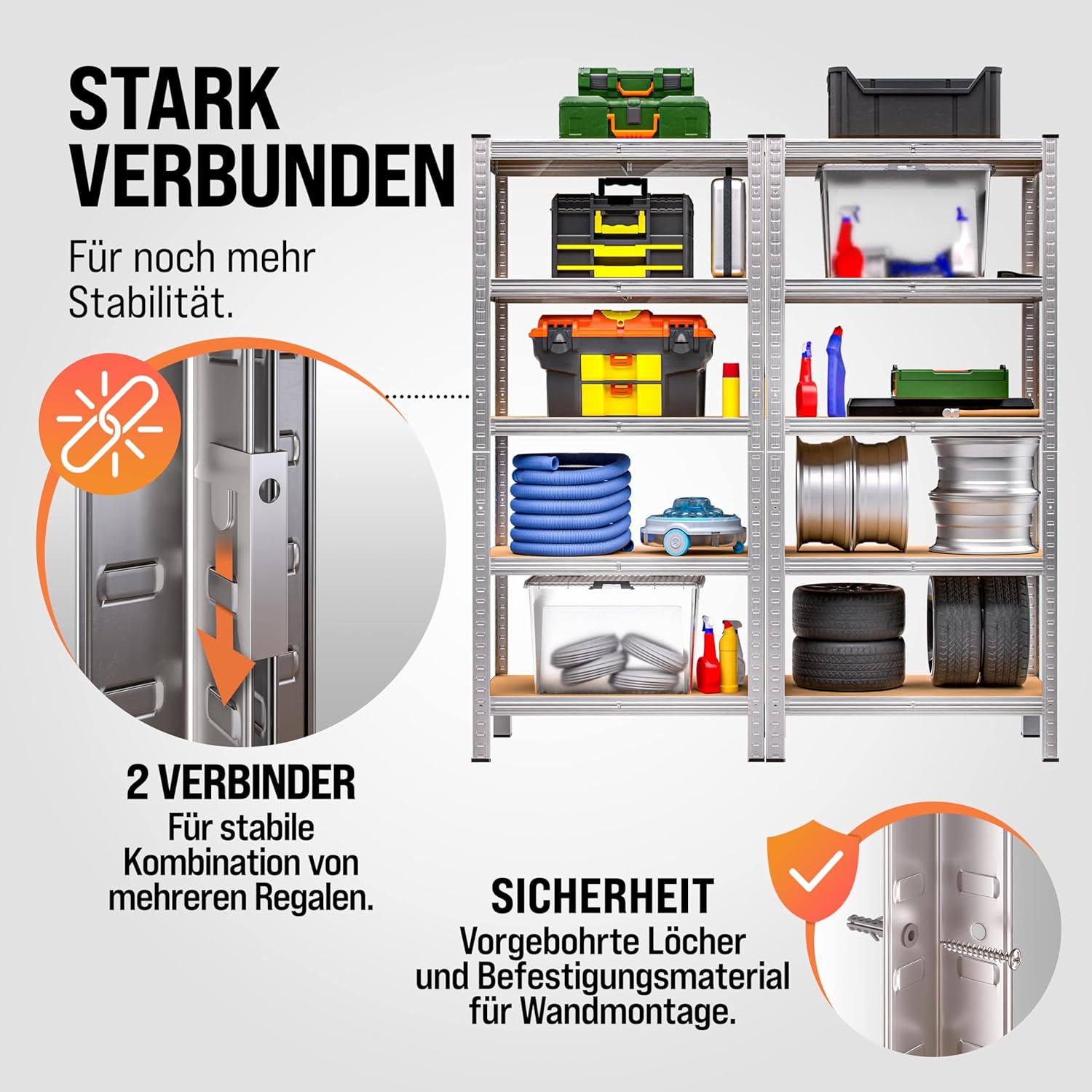 Monzana® 2X Schwerlastregal 180x90x40cm Befestigungsmaterial 1750kg 10 MDF-Platten Kellerregal Lagerregal Steckregal Metallregal Werkstattregal Silber — Ansicht 4