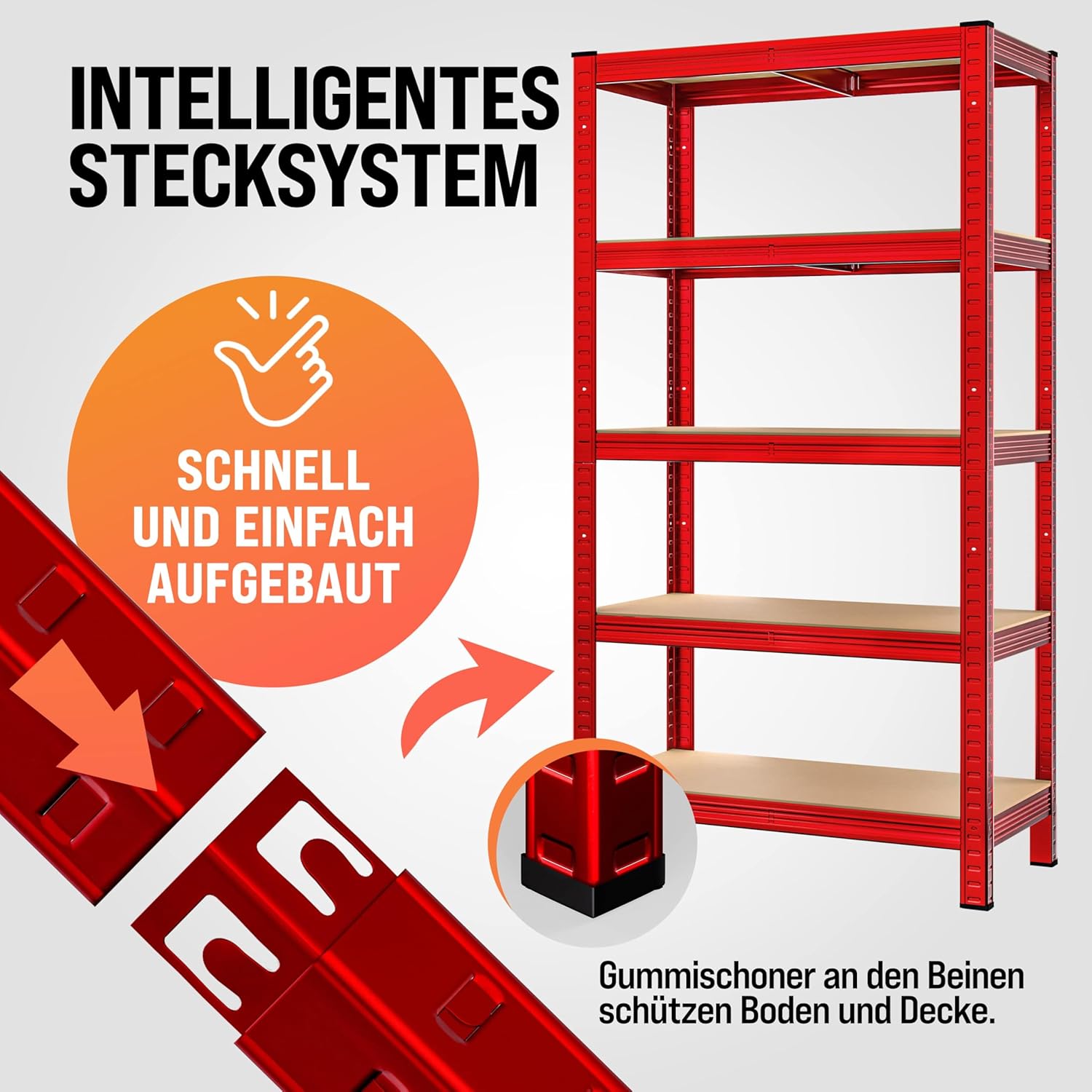 Monzana® 2X Schwerlastregal 180x90x40cm rot 1750kg 10 MDF-Platten Montagematerial Kellerregal Lagerregal Steckregal Metallregal Werkstattregal — Ansicht 3