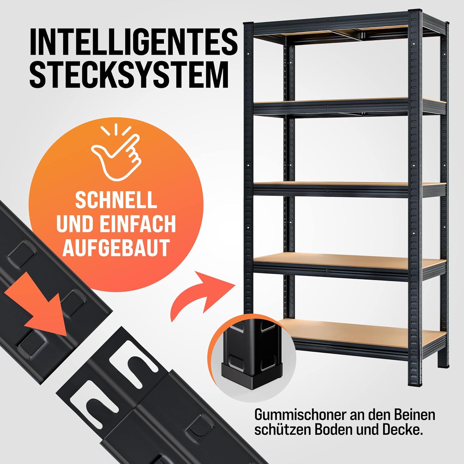 Monzana® 2X Schwerlastregal 180x90x40cm Schwarz Montagematerial 1750kg 10 MDF-Platten Kellerregal Lagerregal Steckregal Metallregal Werkstattregal — Ansicht 3