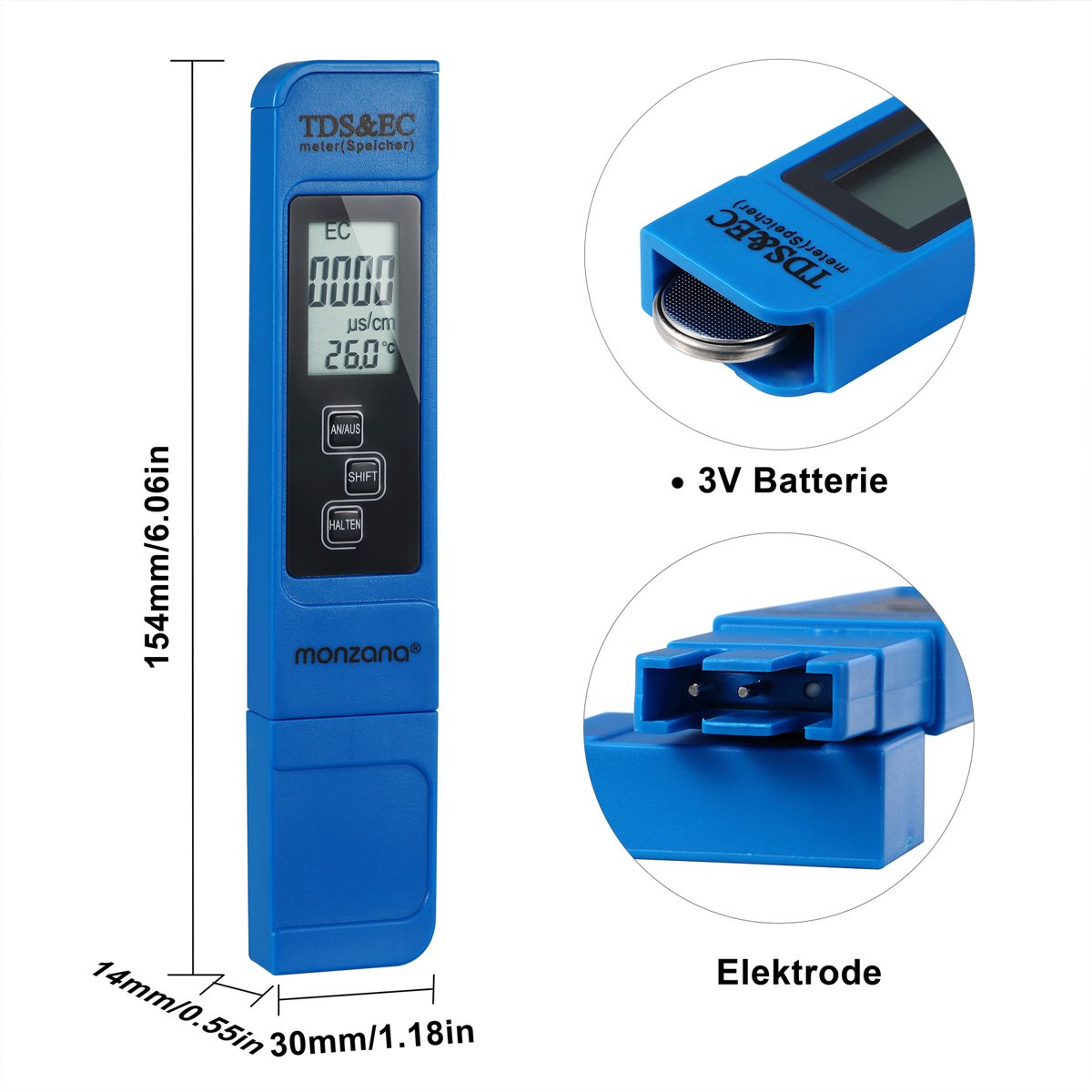 Monzana 3 in 1 TDS EC PH Messgerät Digitaler Wassertester | mit LCD Anzeige | Batterie - verschiedene Modelle — Ansicht 3