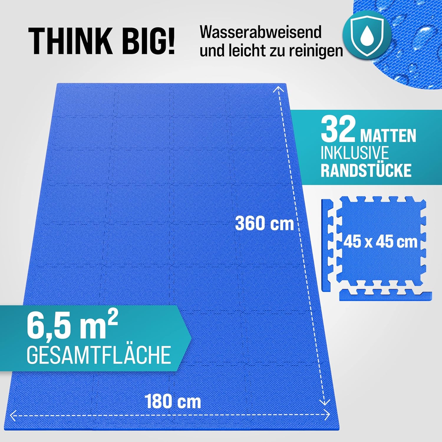 MONZANA® 32x Bodenschutzmatte für Pool & Fitness 45x45cm rutschfest Fitnessgerät Wärmeisolierend Eva-Schaumstoff Erweiterbar Unterlage Blau — Ansicht 3