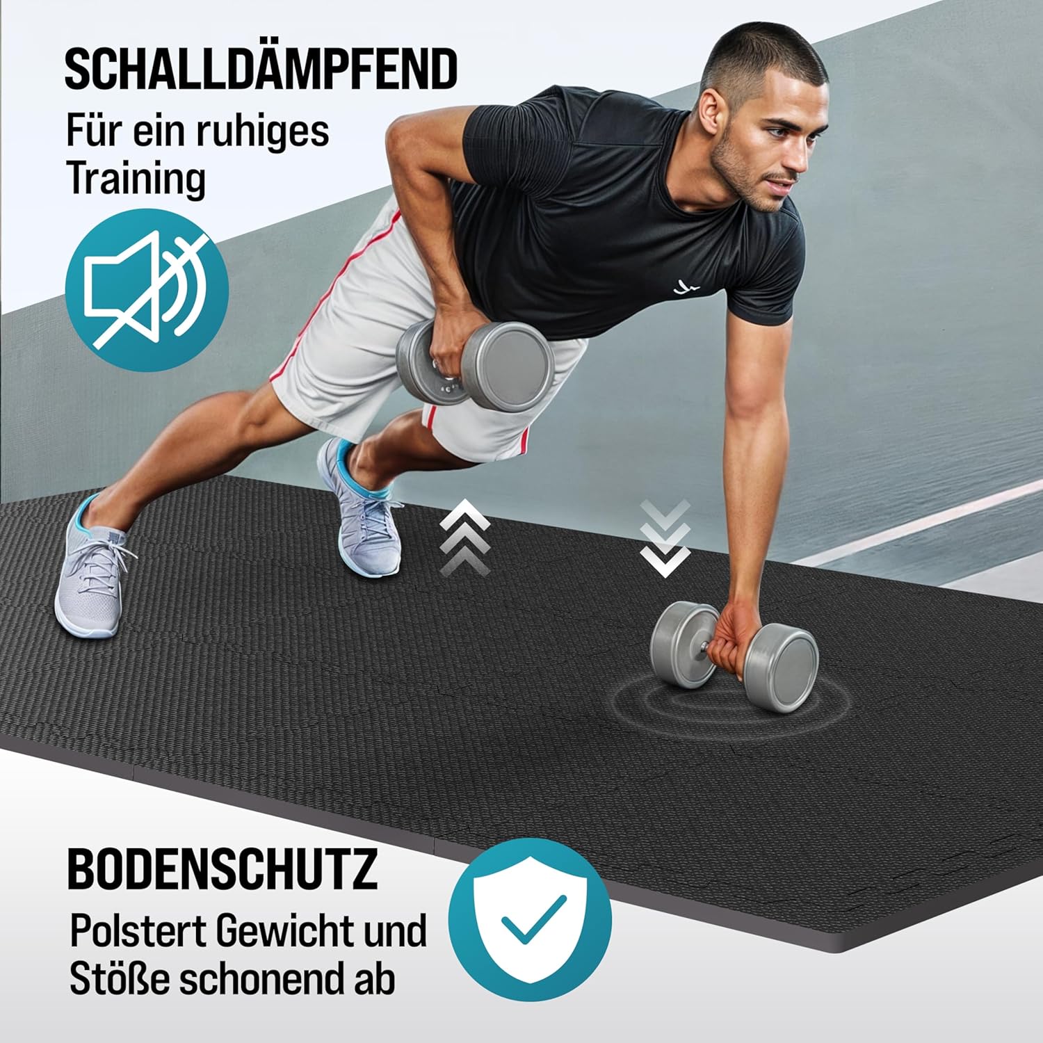 MONZANA® 36x Bodenschutzmatten Fitness & Pool mit Randstücken 30 x 30 cm 3 qm rutschfest Eva-Schaumstoff Puzzlematte Trainingsmatten Fitnessgeräte — Ansicht 6