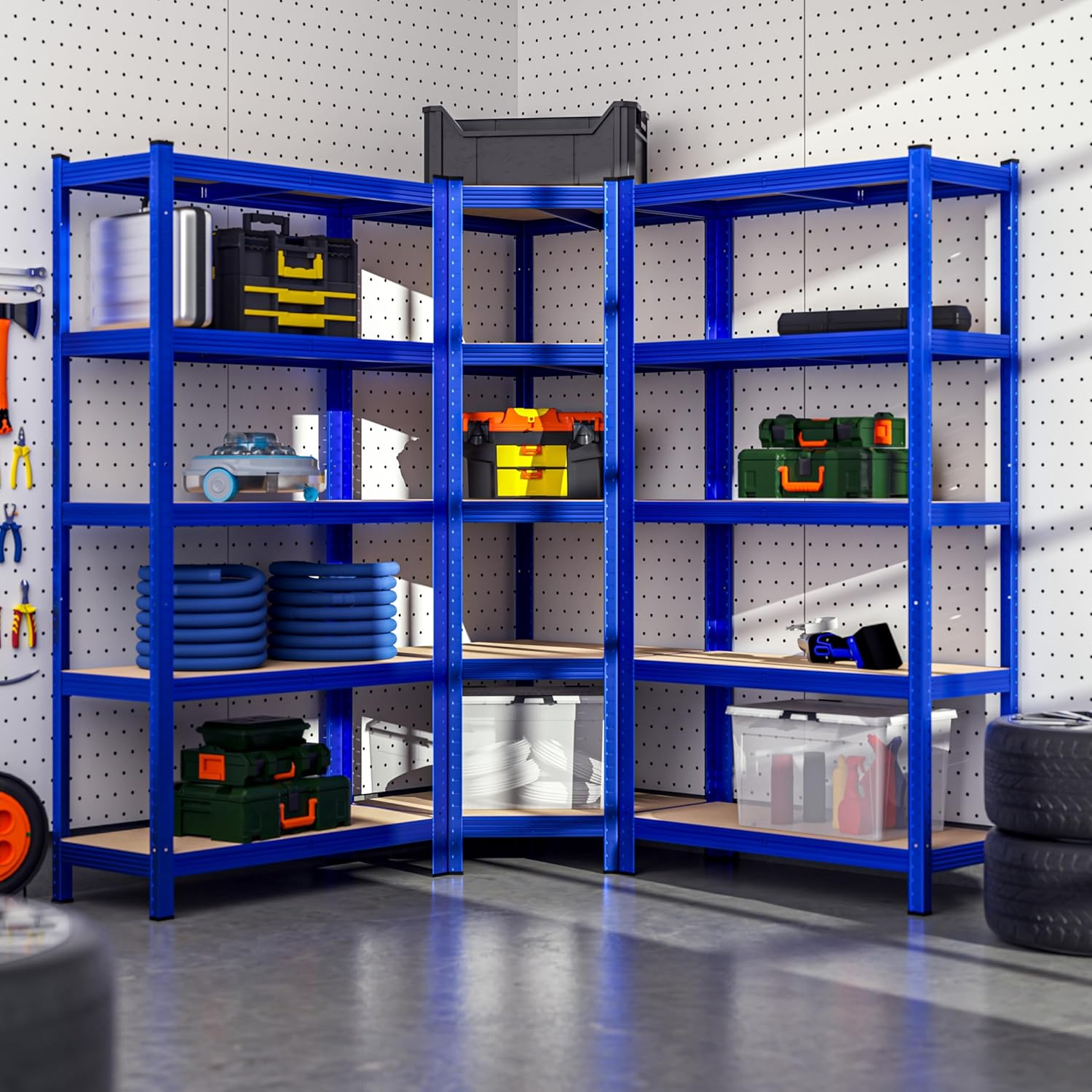 Monzana® 3er Set Schwerlastregal Eckregal 2625 kg 15 MDF-Platten Regal Lagerregal Kellerregal Steckregal Werkstattregal Regalsystem Blau — Ansicht 2