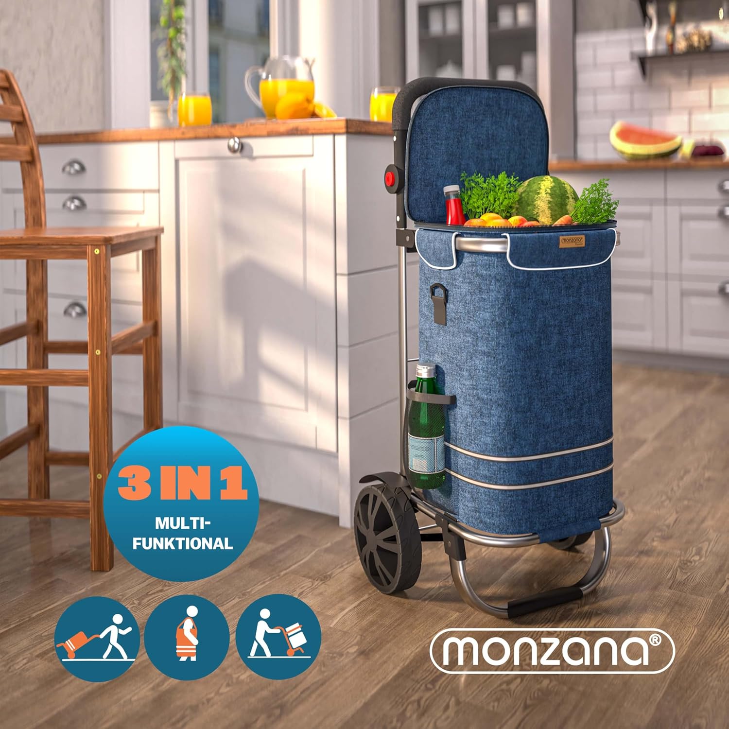MONZANA® 3in1 Einkaufstrolley 56L bis 50 kg klappbar abnehmbare Tasche Handwagen Einkaufswagen Einkaufshilfe Roller Blau — Ansicht 2