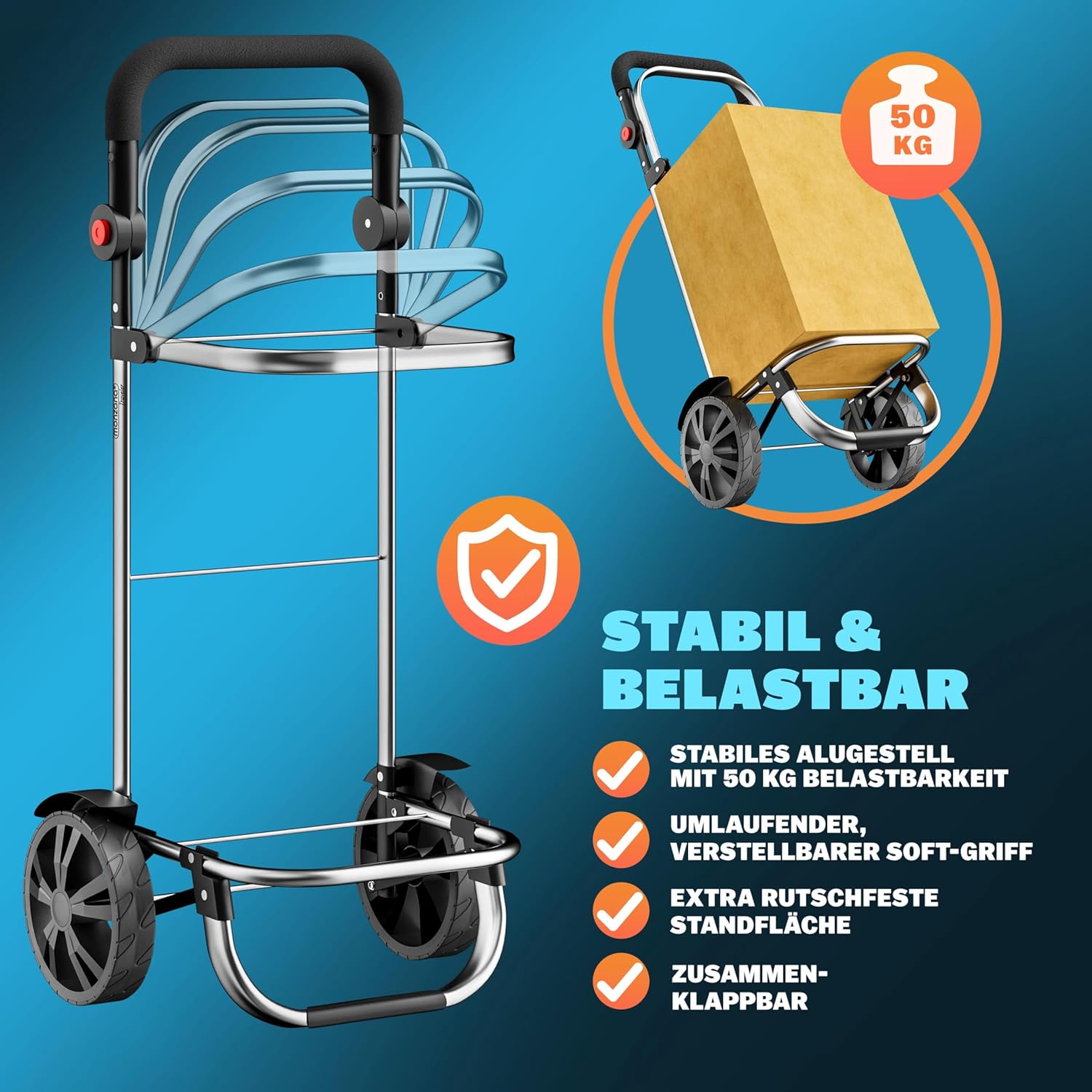 MONZANA® 3in1 Einkaufstrolley 56L bis 50 kg klappbar abnehmbare Tasche Handwagen Einkaufswagen Einkaufshilfe Roller Blau — Ansicht 4