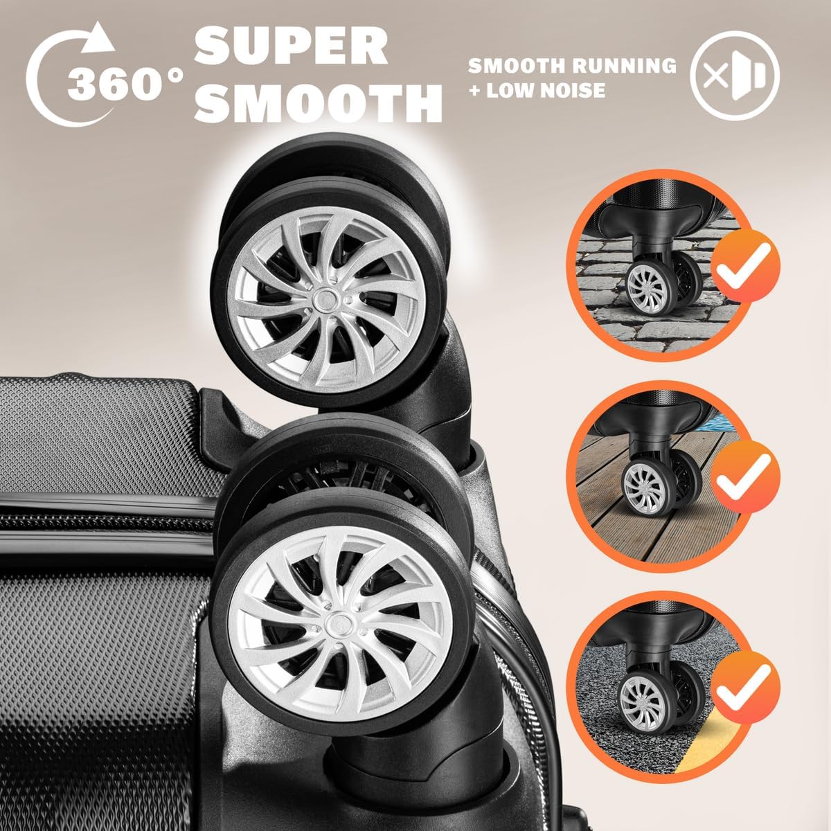 Monzana® 3tlg. Kofferset Baseline Hartschalen Koffer M-L-XL Gel-Griffe 4 Rollen Kantenschutz Schloss Standfüße Trolley Rollkoffer Reisekoffer schwarz — Ansicht 4
