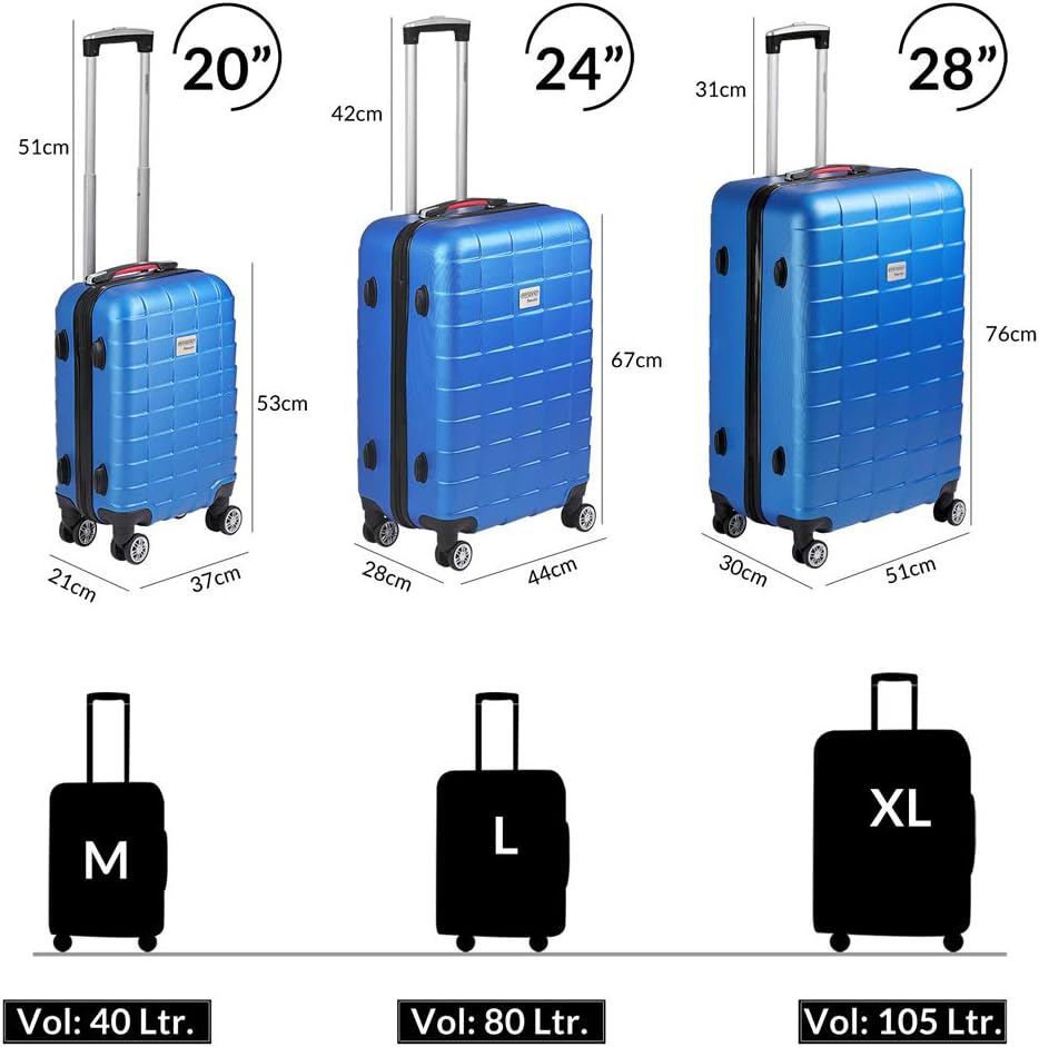 MONZANA® 3tlg. Kofferset Exopack TSA Schloss Hartschalen Koffer M-L-XL Gel-Griffe 4 Zwillingsrollen Standfüße Trolley Rollkoffer Reisekoffer Blau — Ansicht 4