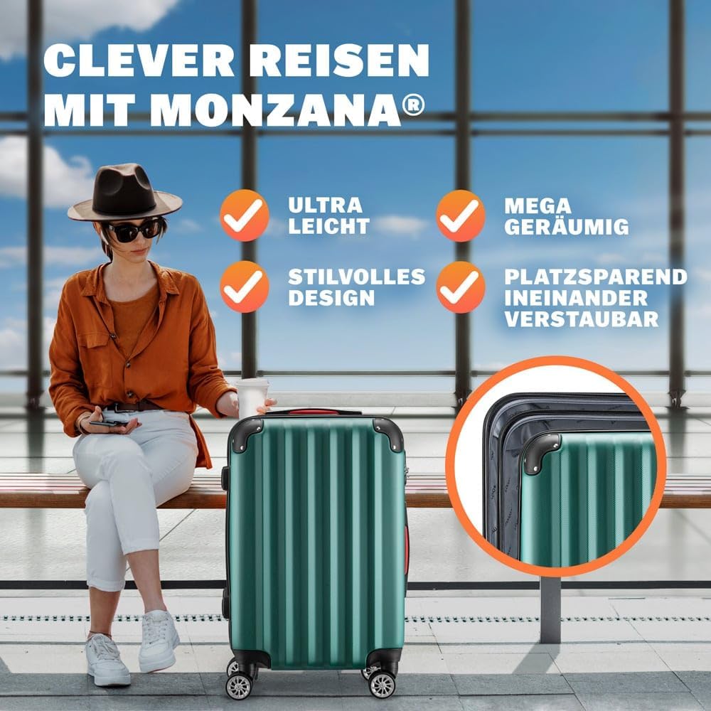 Monzana® 3tlg. Kofferset Hartschalen Koffer M-L-XL Gel-Griffe 4 Rollen Kantenschutz Schloss Standfüße Trolley Rollkoffer Reisekoffer Grün — Ansicht 2