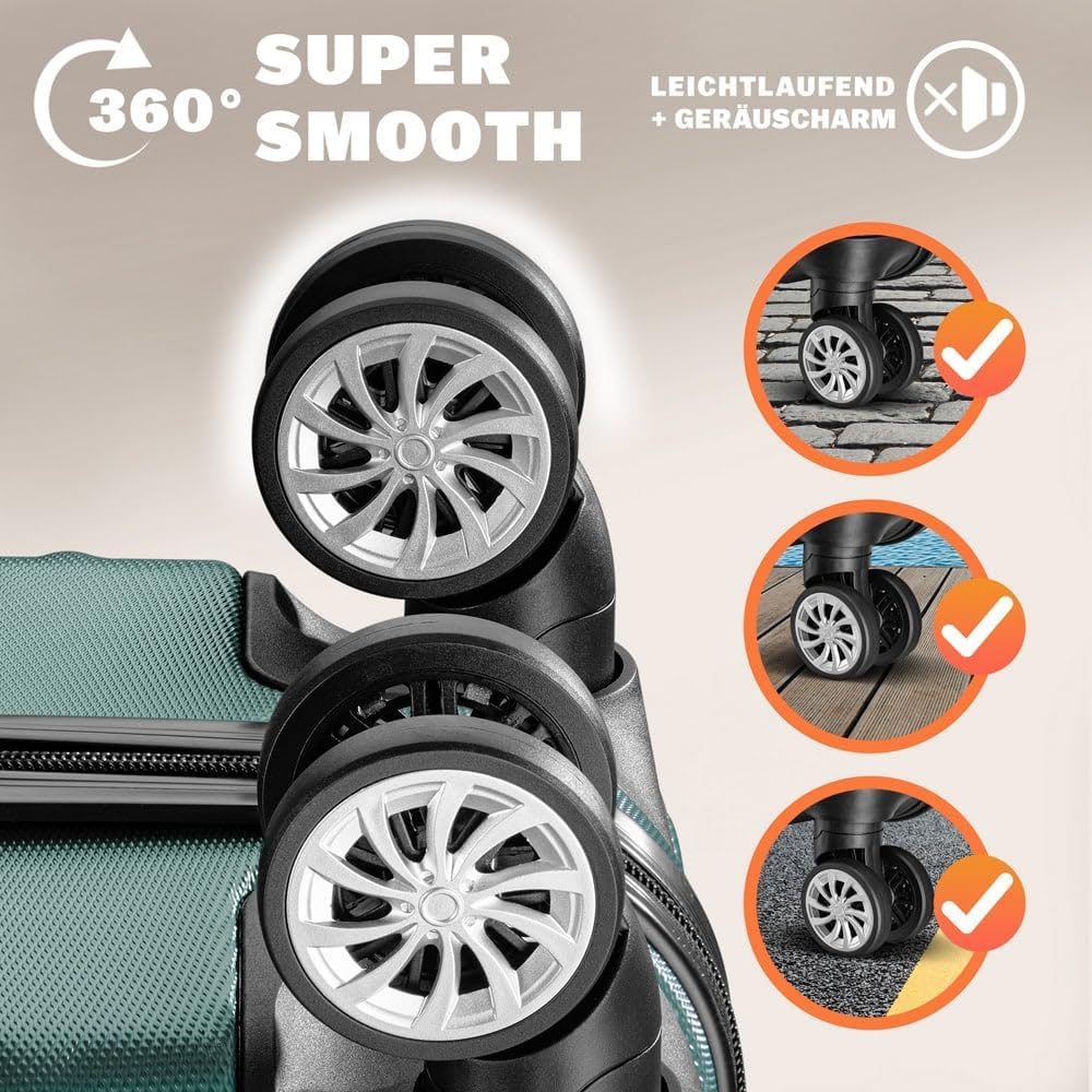 Monzana® 3tlg. Kofferset Hartschalen Koffer M-L-XL Gel-Griffe 4 Rollen Kantenschutz Schloss Standfüße Trolley Rollkoffer Reisekoffer Grün — Ansicht 4