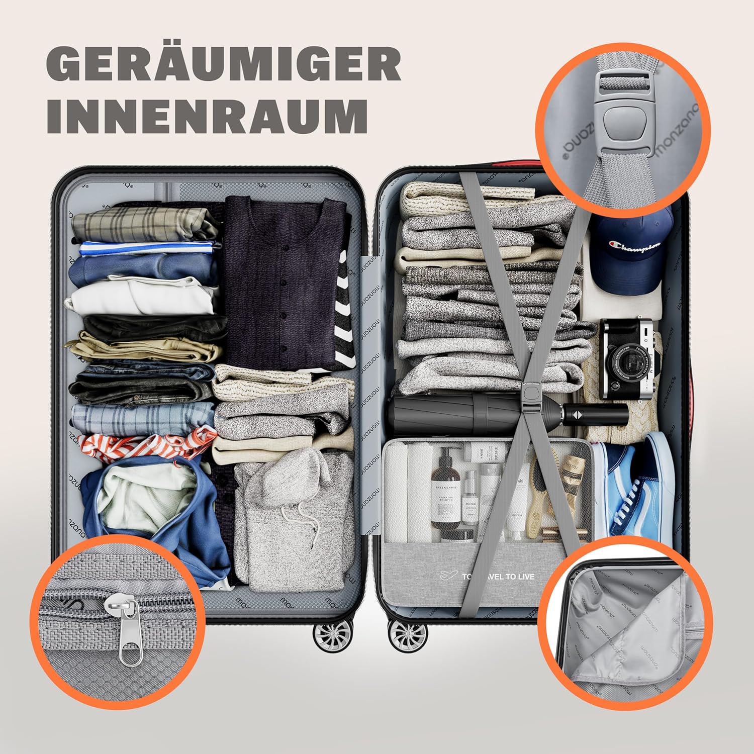 Monzana® 3tlg. Kofferset Hartschalen Koffer M-L-XL Gel-Griffe 4 Rollen Kantenschutz Schloss Standfüße Trolley Rollkoffer Reisekoffer Grün — Ansicht 6