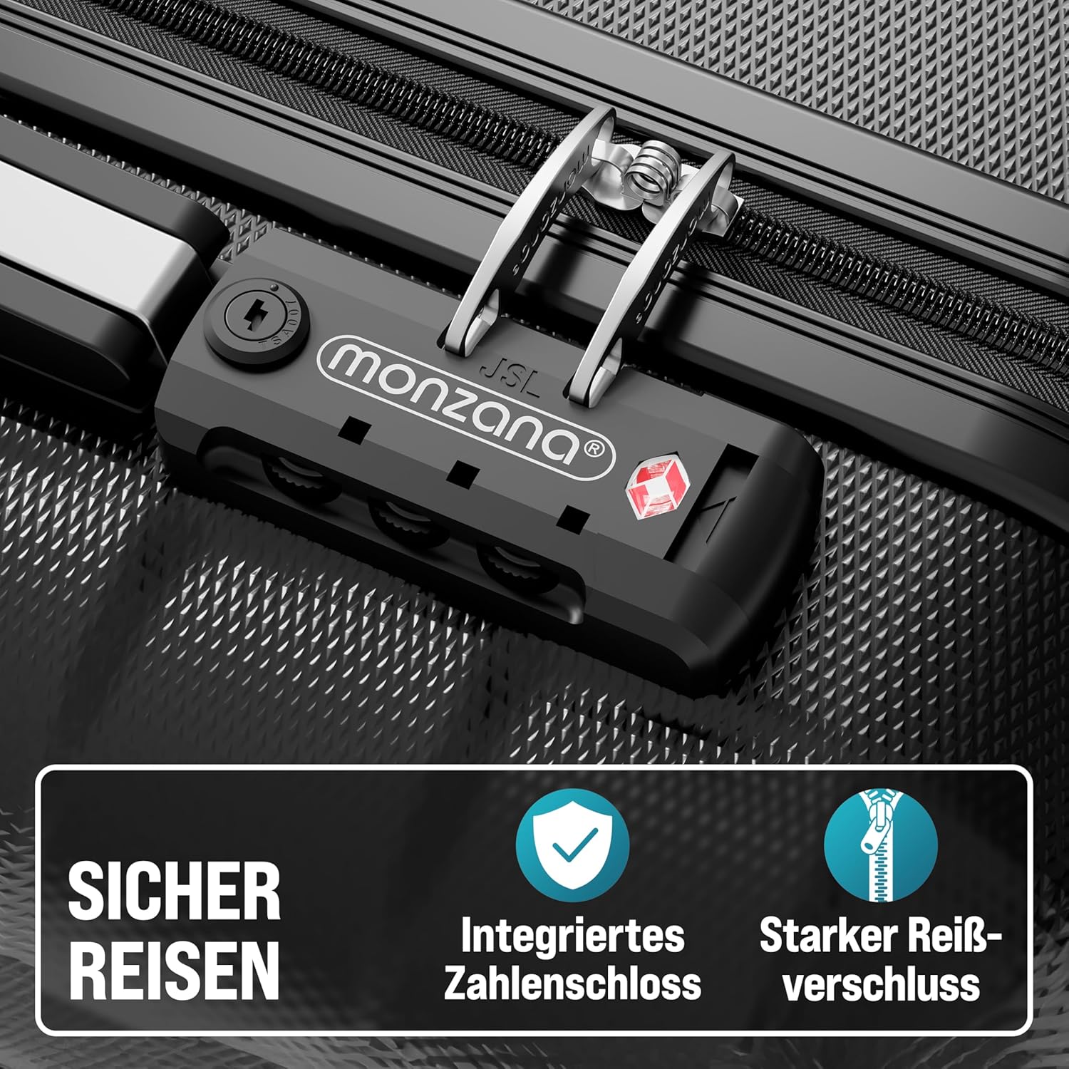 Monzana® 3tlg. Kofferset TSA Schloss Organizer Kofferwaage Gurt Gel-Griffe Zwillingsrollen Standfüße Trolley Reisekoffer Hartschalen Koffer M-L-XL Schwarz — Ansicht 6