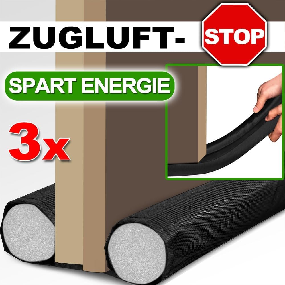 Monzana® 3X Zugluftstopper für Türen 92cm Doppeldichtung Luftzugstopper Windstopper Schwarz Zuschneidbar Haustür Lärmschutz Isolierung Kälte Polyester — Ansicht 4