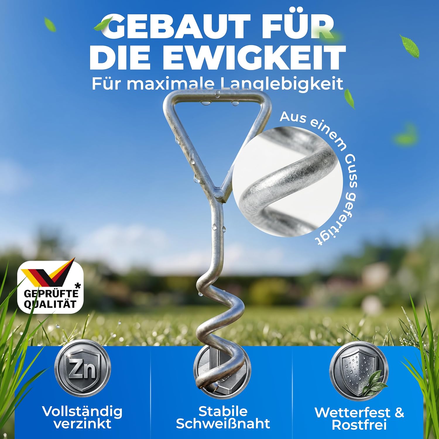 MONZANA® 4 Bodenanker Trampolin 42,5cm 5 Windungen 900kg Verstellbare Gurte Rostfrei Sicherung Set Erdanker Befestigung Pavillon Gartenhaus Schaukel — Ansicht 5