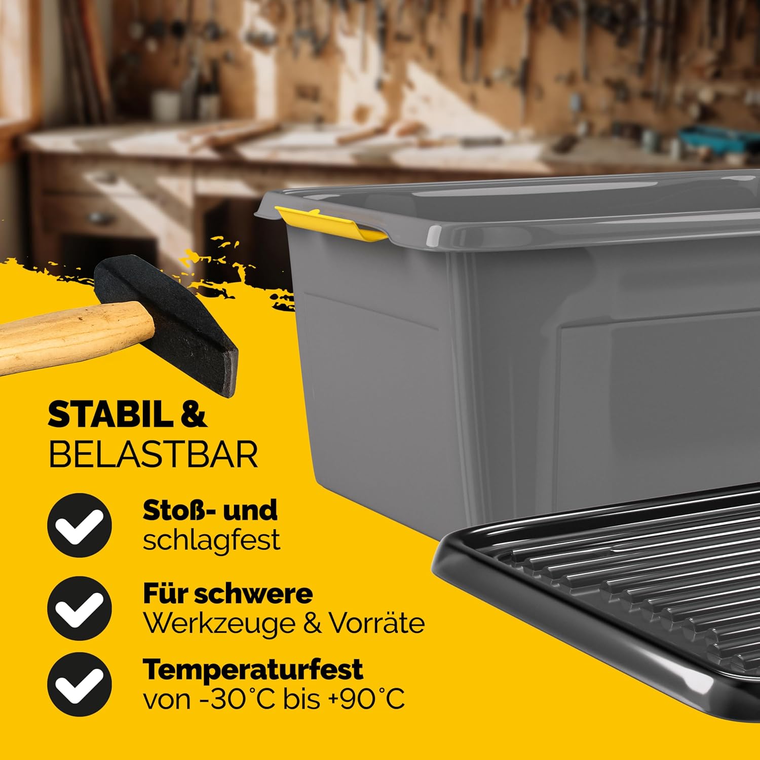Monzana® 4x Aufbewahrungsbox 40L mit Deckel 40kg belastbar Kunststoff BPA frei Klickverschluss stabil flexibel stapelbar blickdicht Keller Garage Box — Ansicht 4