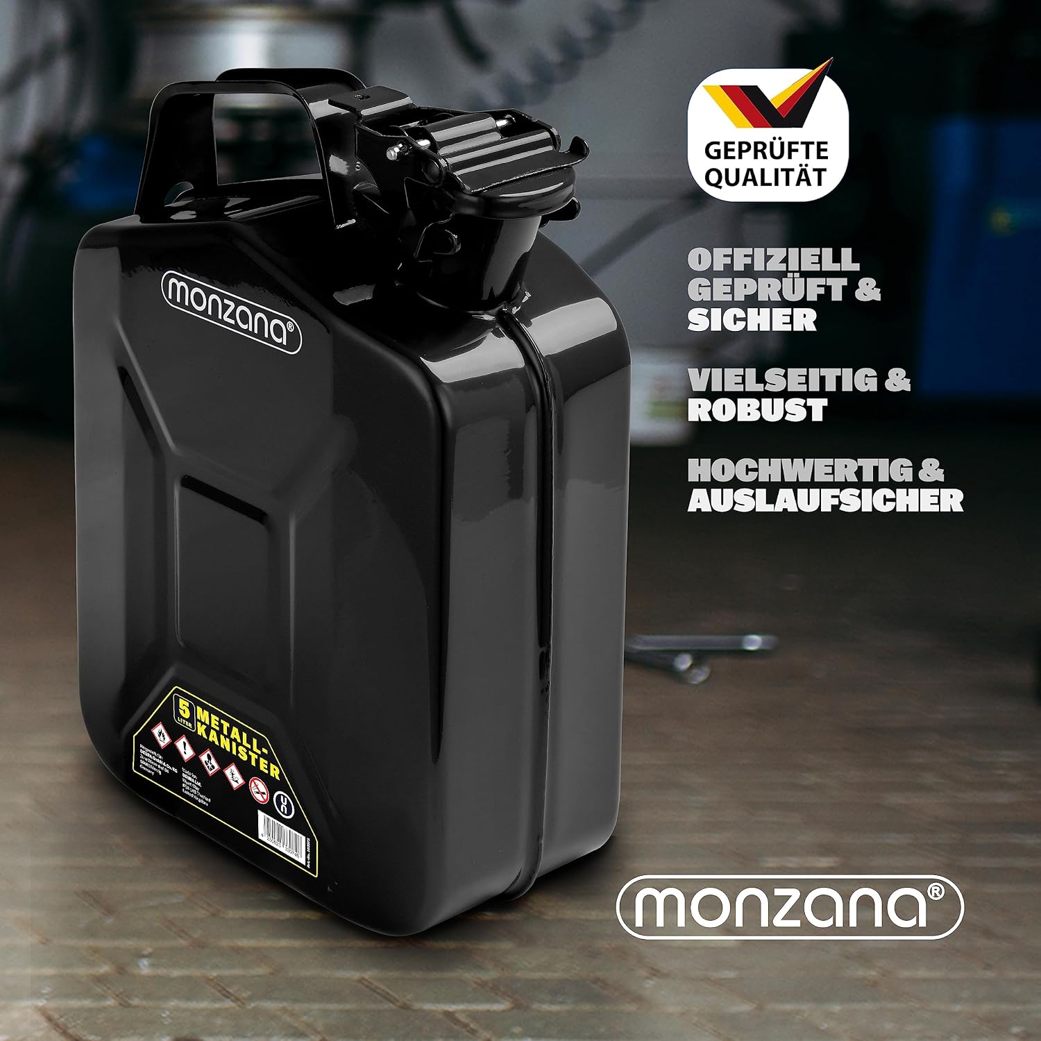 MONZANA® 5 L Kanister Stahl Sicherheitsbügel UN-Zulassung Benzinkanister Metall Diesel Kanister Behälter Stahl Kraftstoffkanister — Ansicht 4