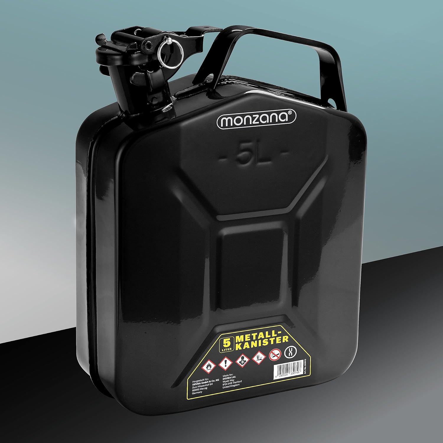 MONZANA® 5 L Kanister Stahl Sicherheitsbügel UN-Zulassung Benzinkanister Metall Diesel Kanister Behälter Stahl Kraftstoffkanister