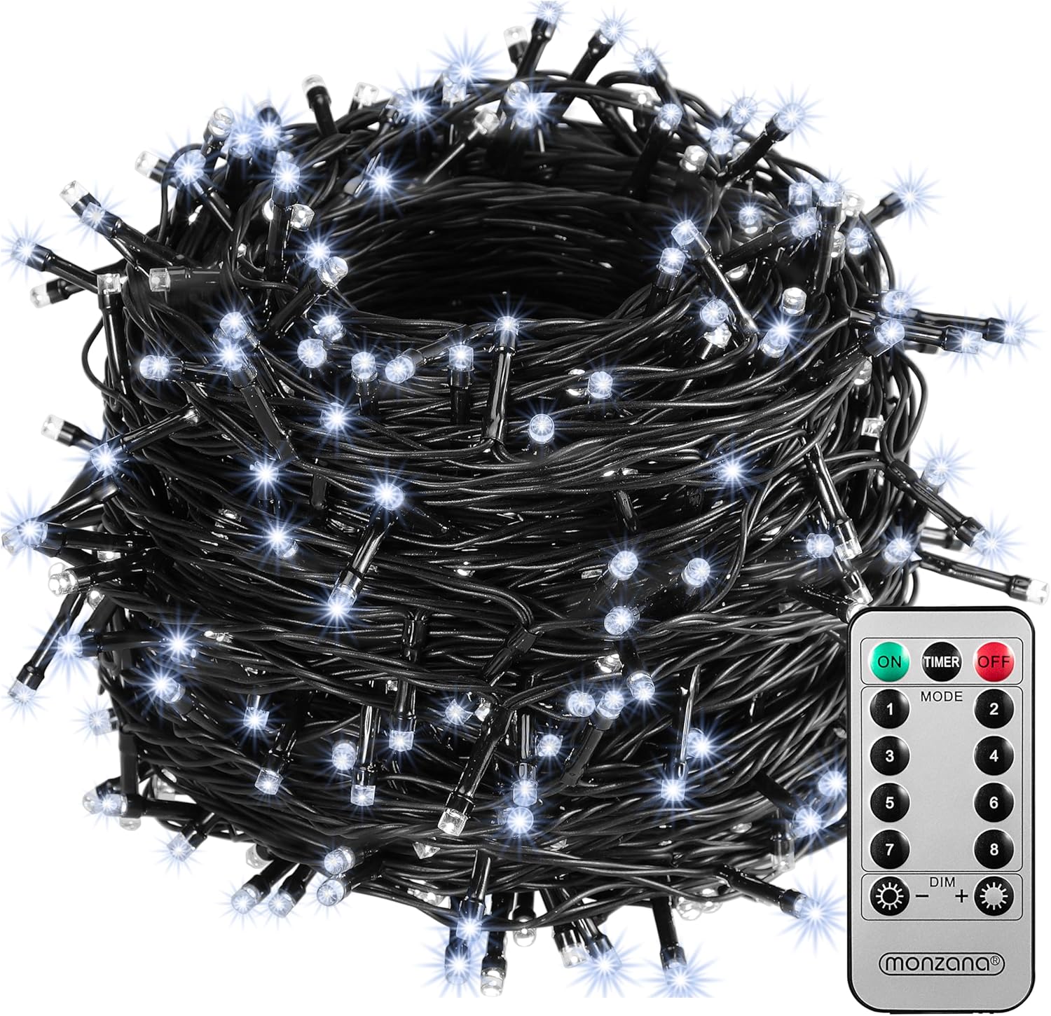Monzana® 600 LED Lichterkette 60m mit Fernbedienung Timerfunktion 8 Leuchtmodi Dimmbar IP44 Stecker Weihnachten Außen Innen Weihnachtsbeleuchtung Kaltweiß