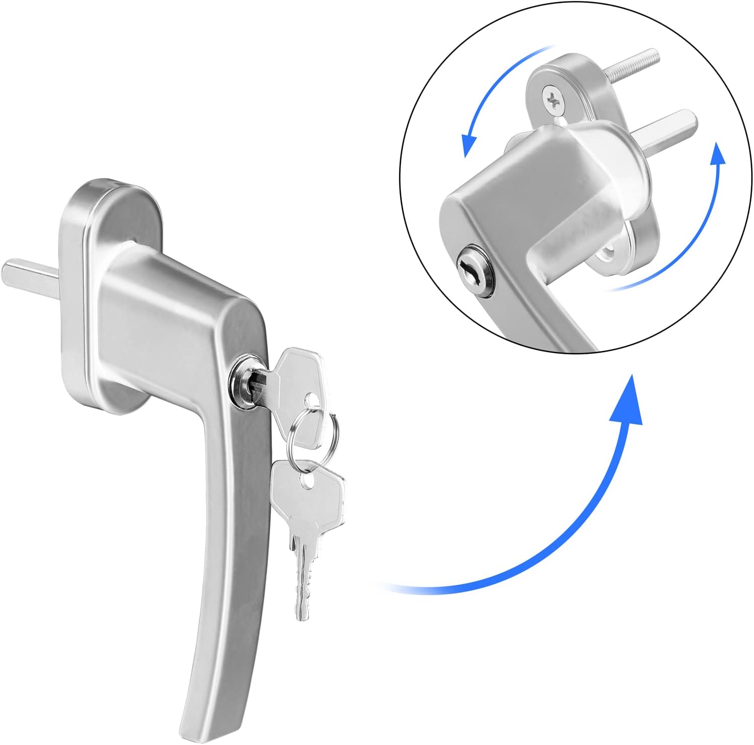 MONZANA® 6X Fenstergriffe Abschließbar mit Schloss Kindersicherung Silber 35mm Stiftlänge 2 Schlüssel Fensterbeschlag Balkon Türgriff Einbruchschutz — Ansicht 5