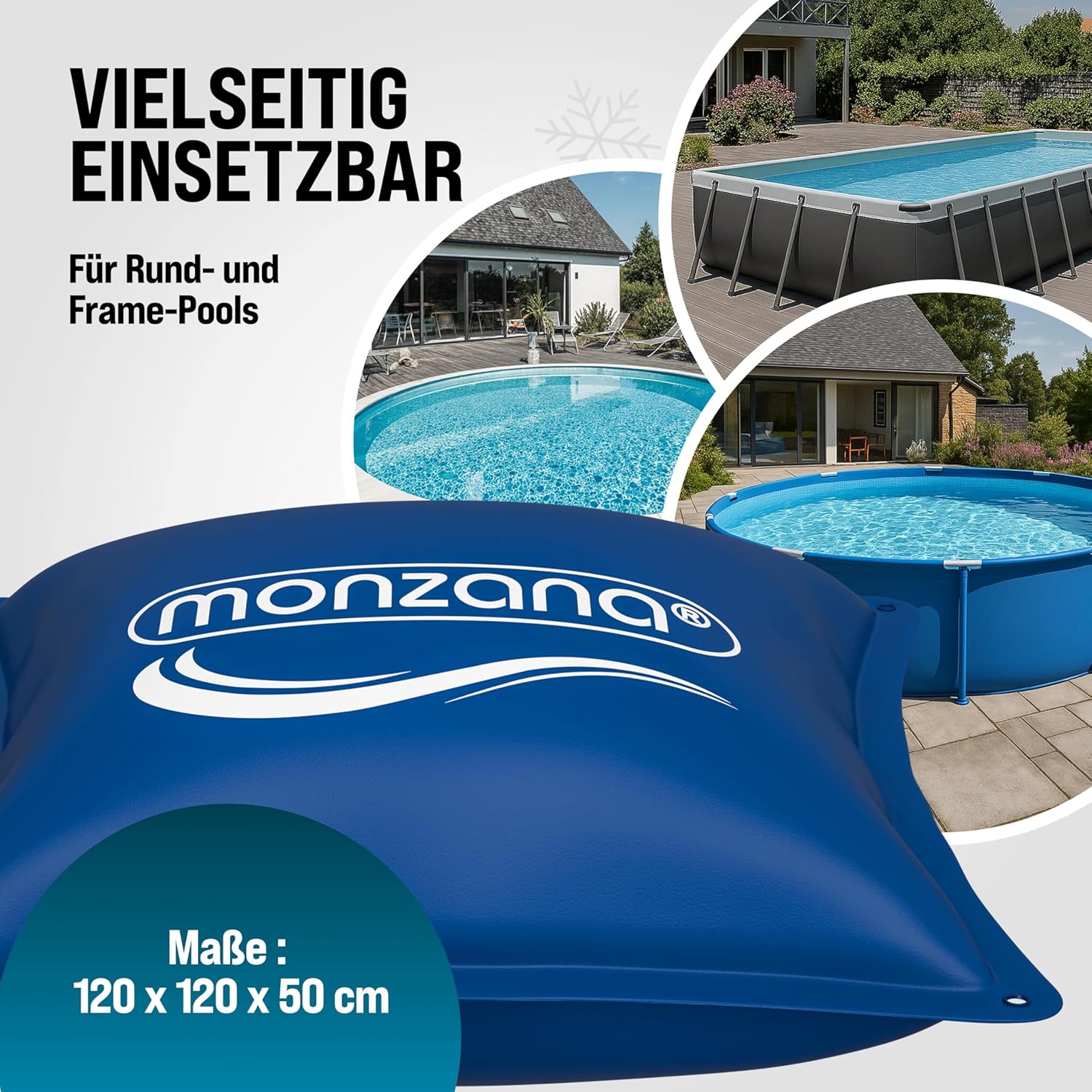 MONZANA® 6X Poolkissen Winter XL Chlorbeständig Seil PVC Verstärktes Material bis -20°C Doppelnaht Sicherheitsventil 4 Ösen Luftkissen Pool Abdeckung — Ansicht 3