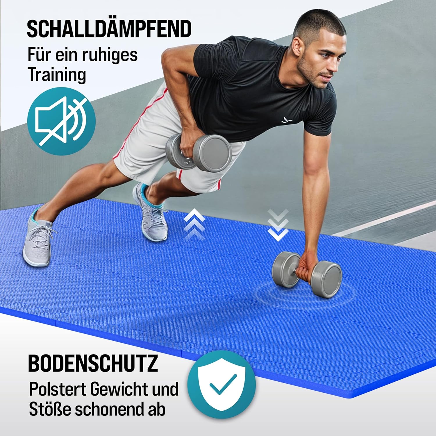 MONZANA® 8X Bodenschutzmatte für Pool & Fitness 45x45cm rutschfest Fitnessgerät Wärmeisolierend Eva-Schaumstoff Erweiterbar Unterlage Blau — Ansicht 4
