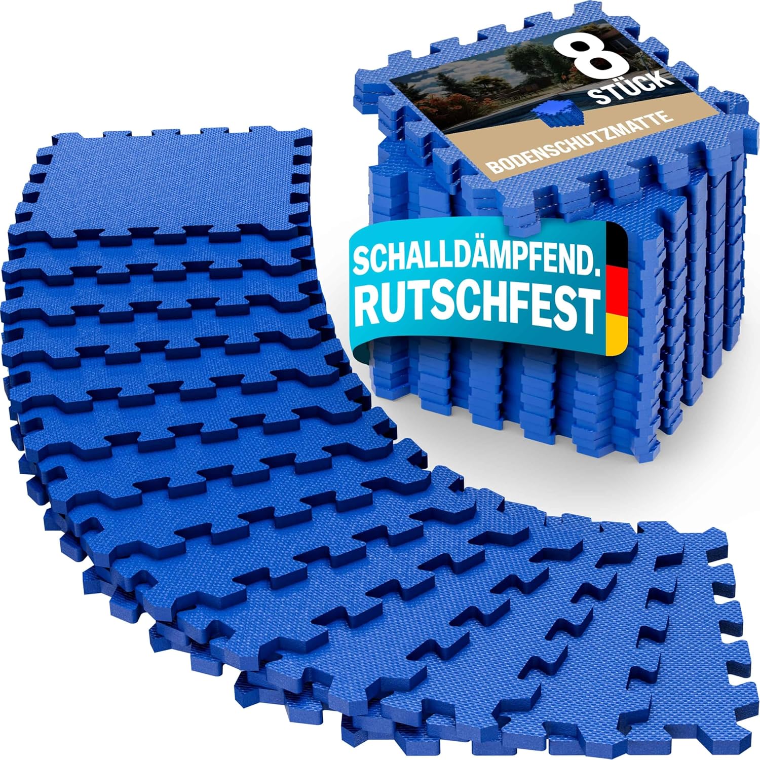 MONZANA® 8X Bodenschutzmatte für Pool & Fitness 45x45cm rutschfest Fitnessgerät Wärmeisolierend Eva-Schaumstoff Erweiterbar Unterlage Blau