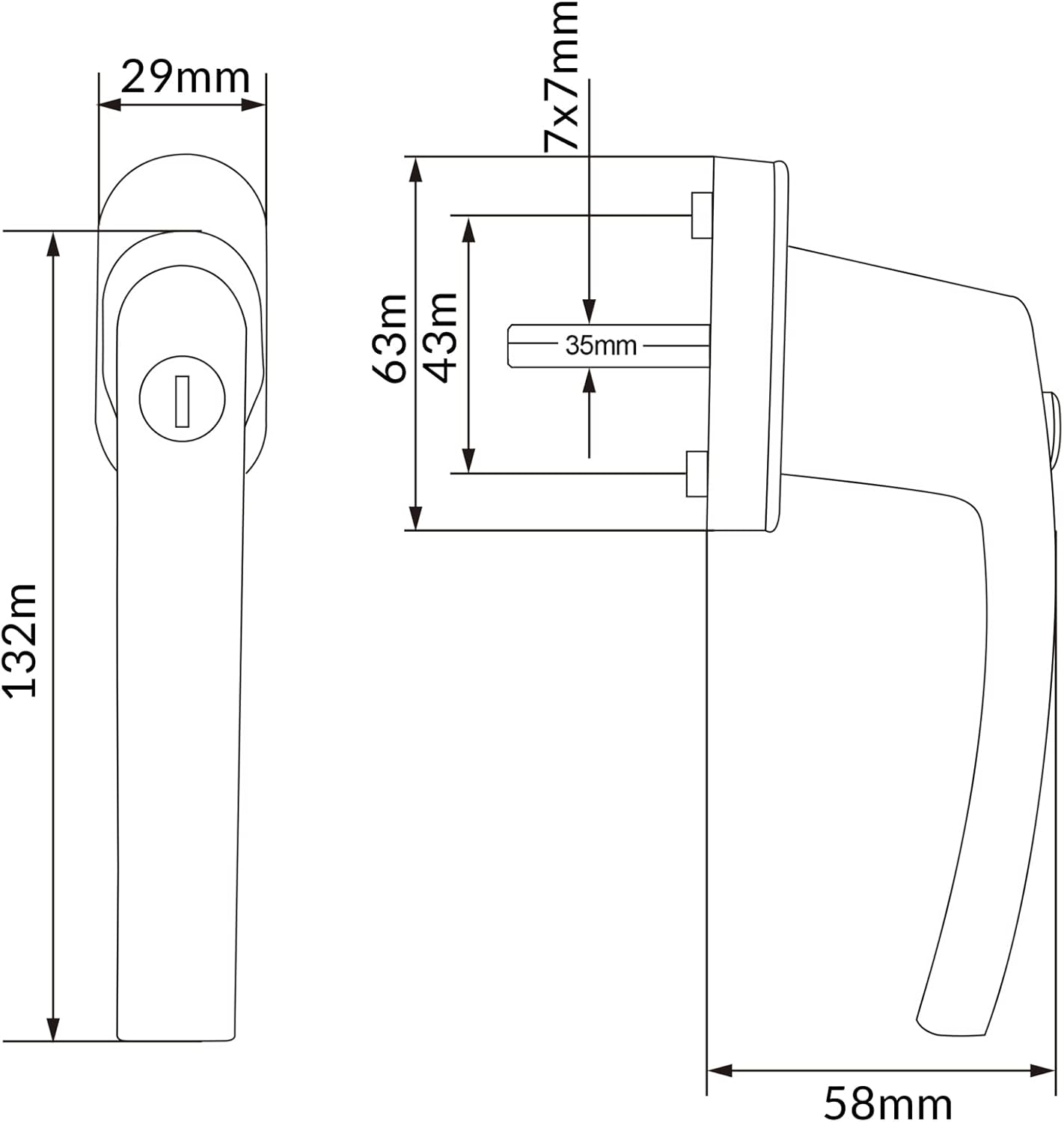 MONZANA® 8X Fenstergriffe Abschließbar mit Schloss Kindersicherung Silber 35mm Stiftlänge 2 Schlüssel Fensterbeschlag Balkon Türgriff Einbruchschutz — Ansicht 3