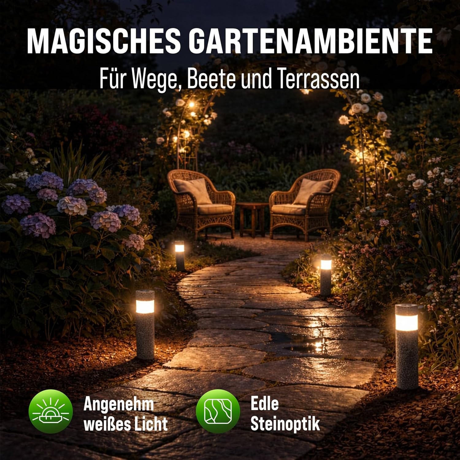 Monzana® 8x Solarlampen für Außen Stein-Optik Gartendeko kabellos & wetterfest IP44 8h Leuchtdauer Solarleuchten Garten — Ansicht 2