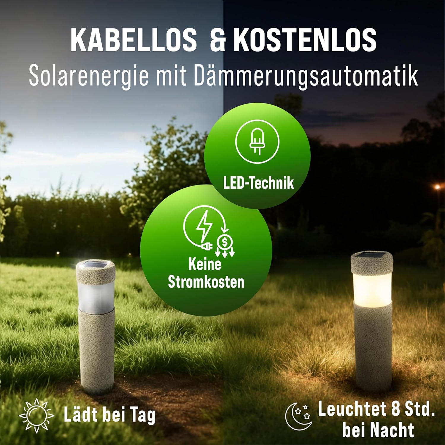 Monzana® 8x Solarlampen für Außen Stein-Optik Gartendeko kabellos & wetterfest IP44 8h Leuchtdauer Solarleuchten Garten — Ansicht 4