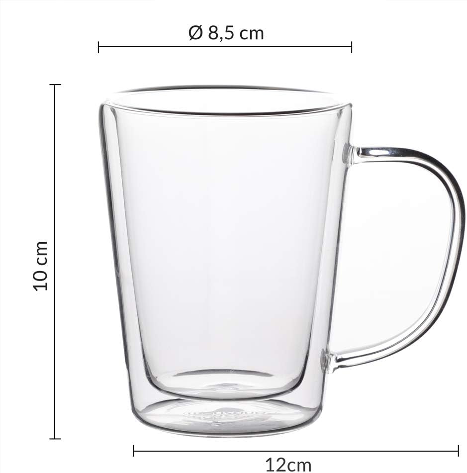 Monzana® 8x Teegläser mit Henkel 250ml Doppelwandig Borosilikatglas Spülmaschinenfest Hitzebeständig Teetassen für heiße Getränke Glas Thermobecher — Ansicht 6