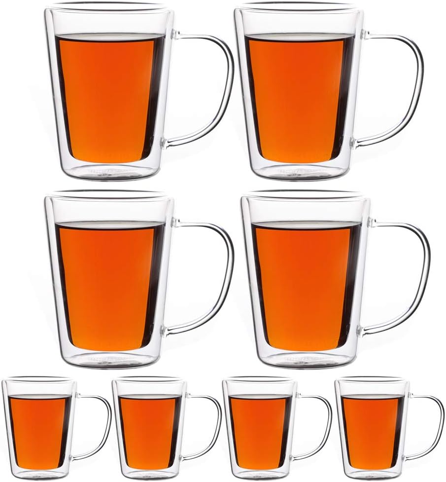 Monzana® 8x Teegläser mit Henkel 250ml Doppelwandig Borosilikatglas Spülmaschinenfest Hitzebeständig Teetassen für heiße Getränke Glas Thermobecher