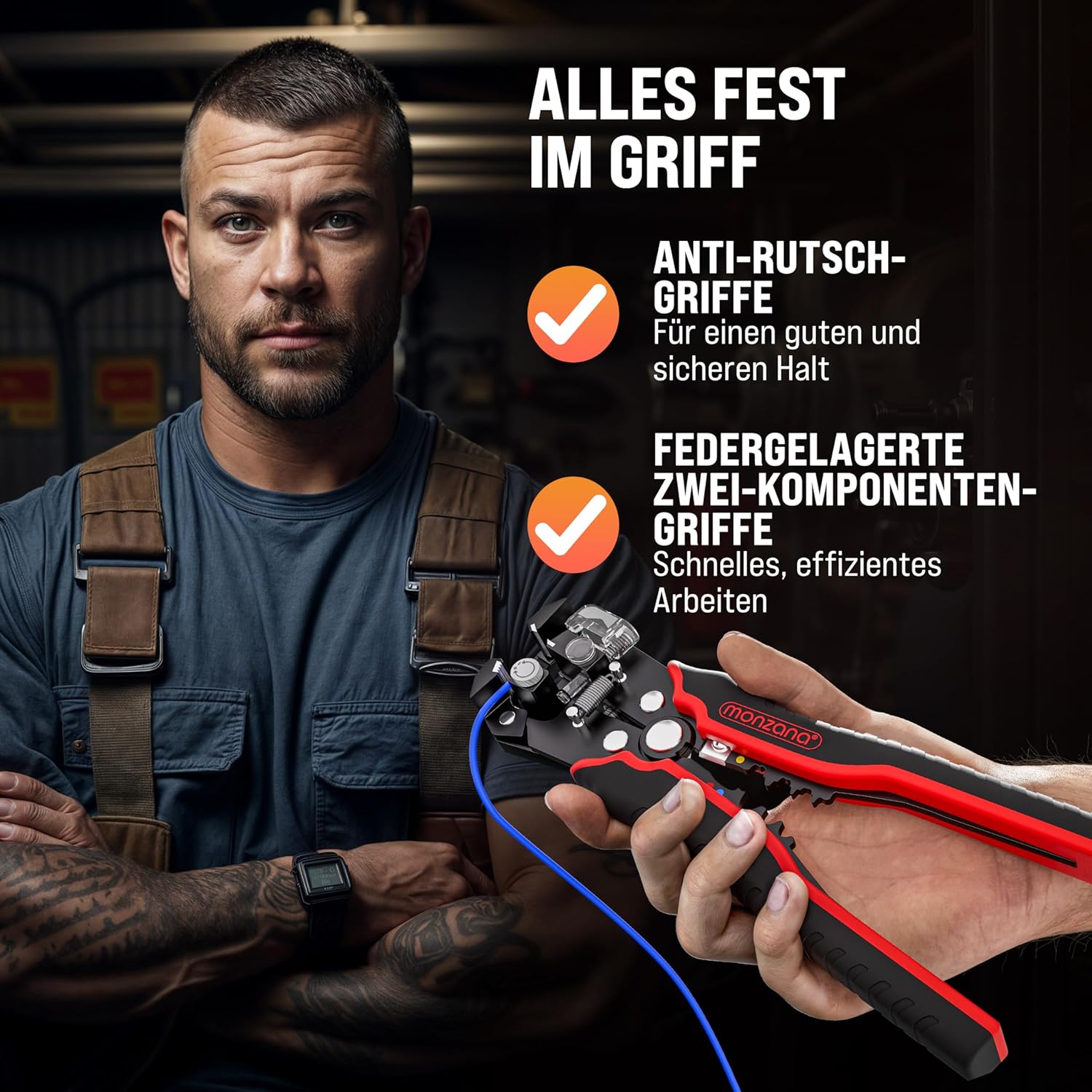 MONZANA® Abisolierzange 3in1 Set 220-teilig Zubehör Box 0,2-6mm2 Stahl Automatisch Isolierband Kabelbinder Elektro Abisolierwerkzeug Crimpzange Kabel — Ansicht 4