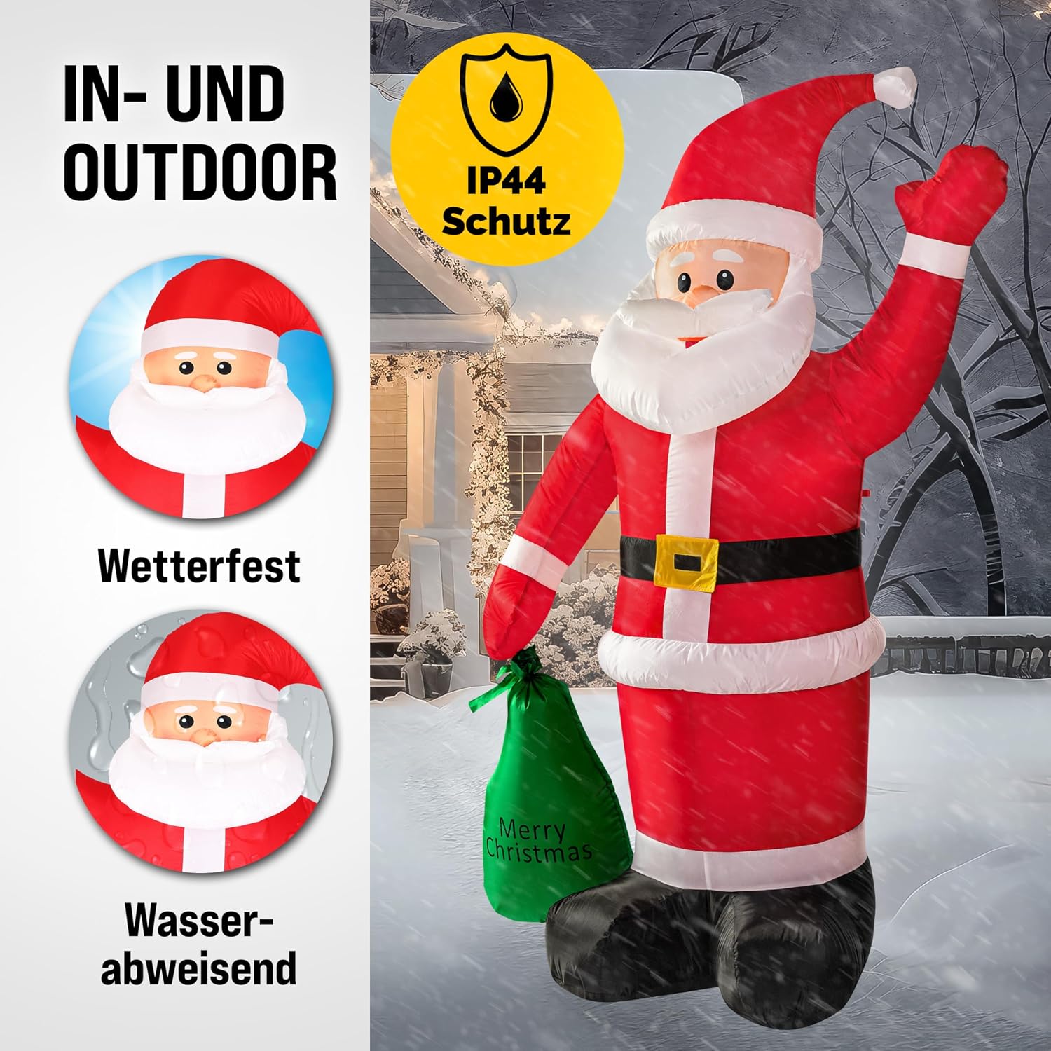 MONZANA® Aufblasbarer Weihnachtsmann XL 180cm LED Beleuchtet Befestigungsmaterial IP44 Außen Weihnachtsdeko Santa Nikolaus Weihnachtsfigur Christmas — Ansicht 4