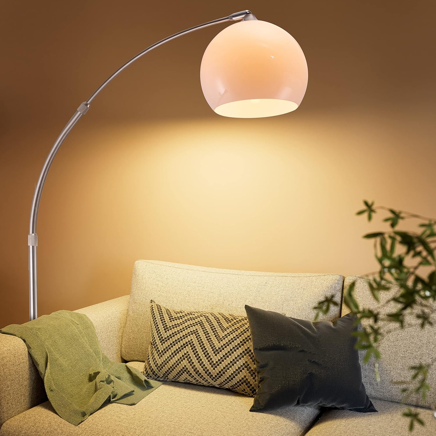 MONZANA® Bogenlampe Marmor 190-210 cm Höhenverstellbar Fußschalter Schwenkbar E27 Edelstahl 40W Wohnzimmer Schlafzimmer Stehlampe Standleuchte Weiß — Ansicht 3