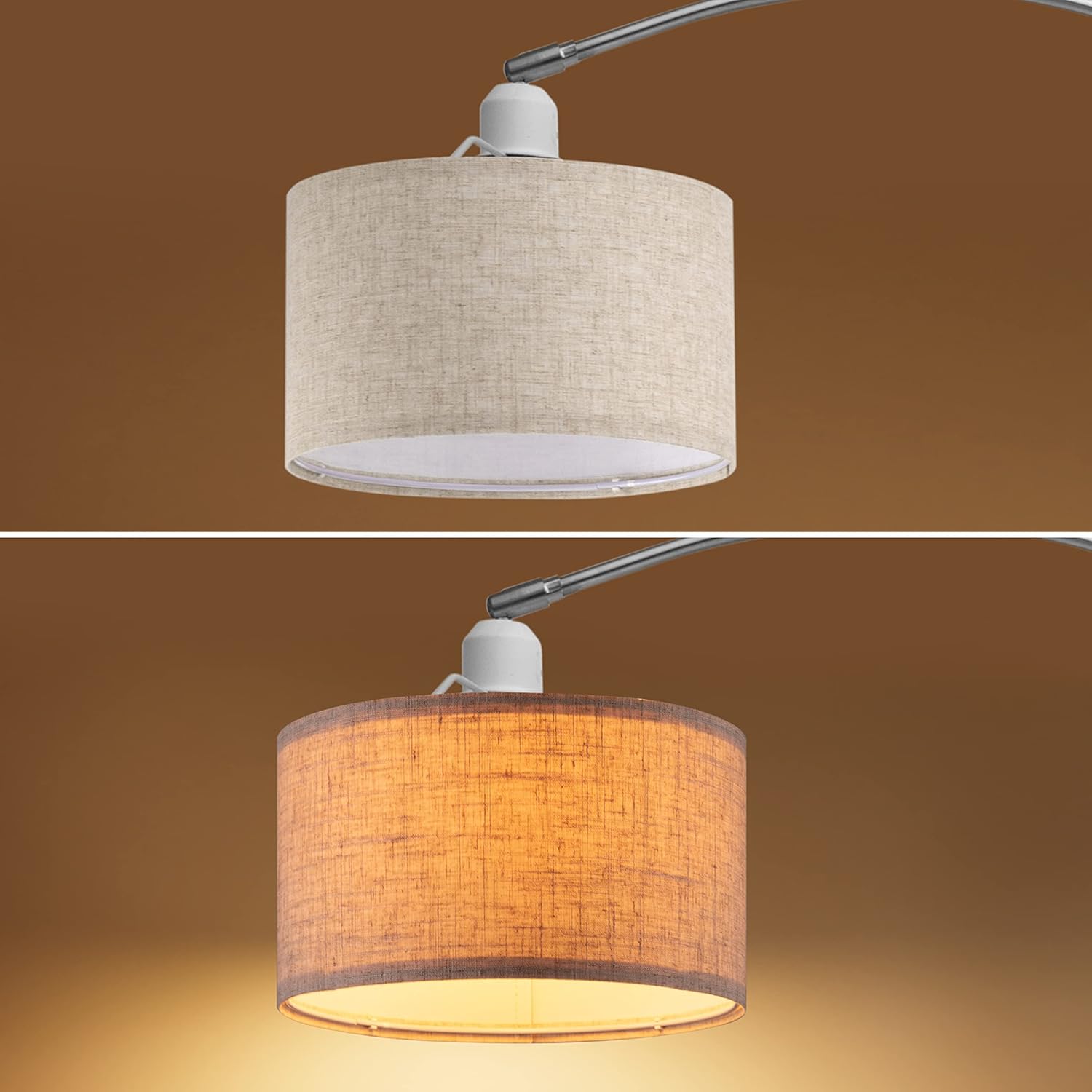 MONZANA® Bogenlampe Stoffschirm Marmorfuß 150-175 cm Höhenverstellbar Fußschalter Schwenkbar E27 Wohnzimmer Schlafzimmer Stehlampe Standleuchte Leinen — Ansicht 4