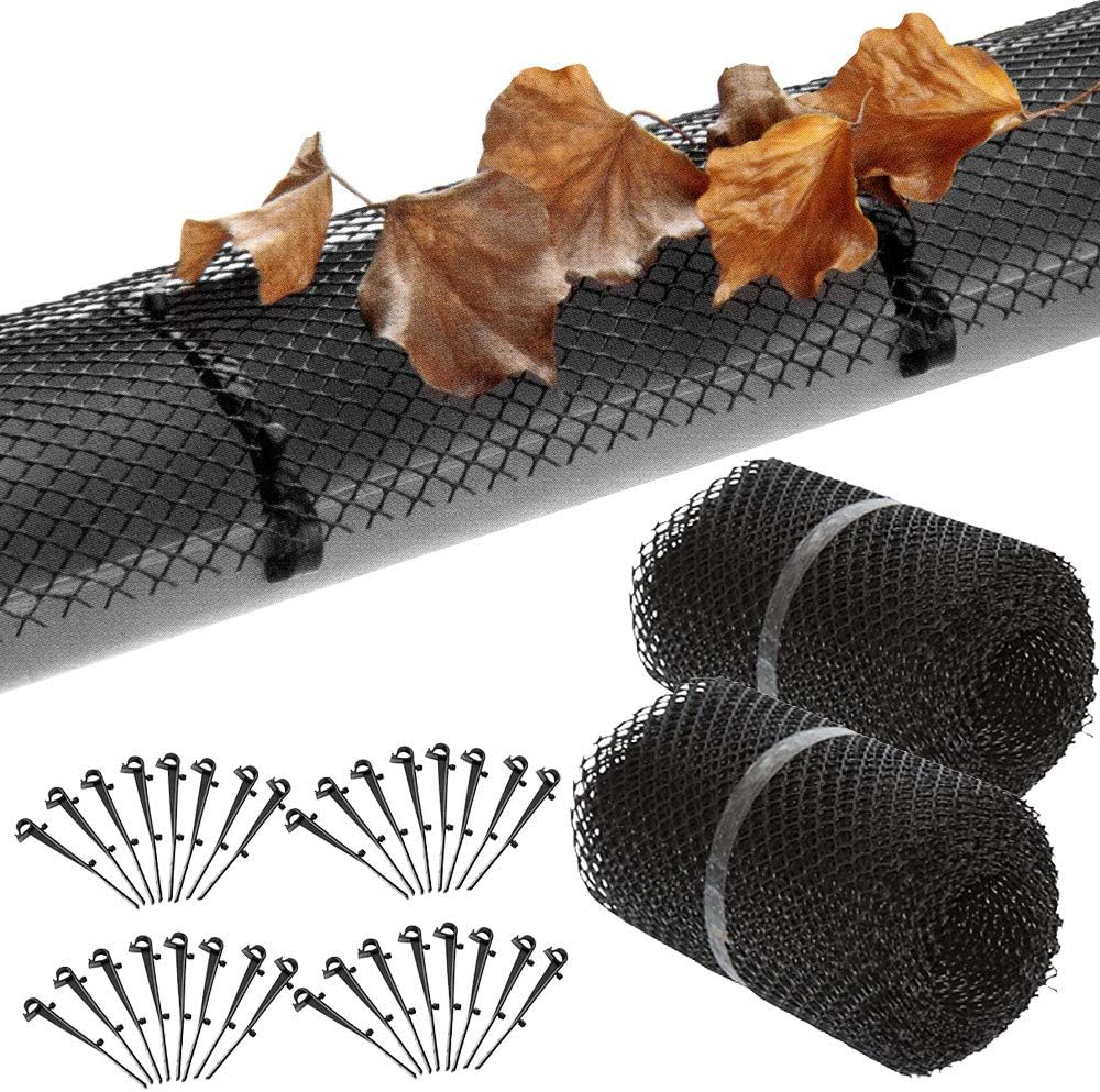 MONZANA® Dachrinnenschutz 12m inkl. 32 Befestigungsclips wetterfest Laubschutz Regenrinne Laubfang zuschneidbar schwarz — Ansicht 2