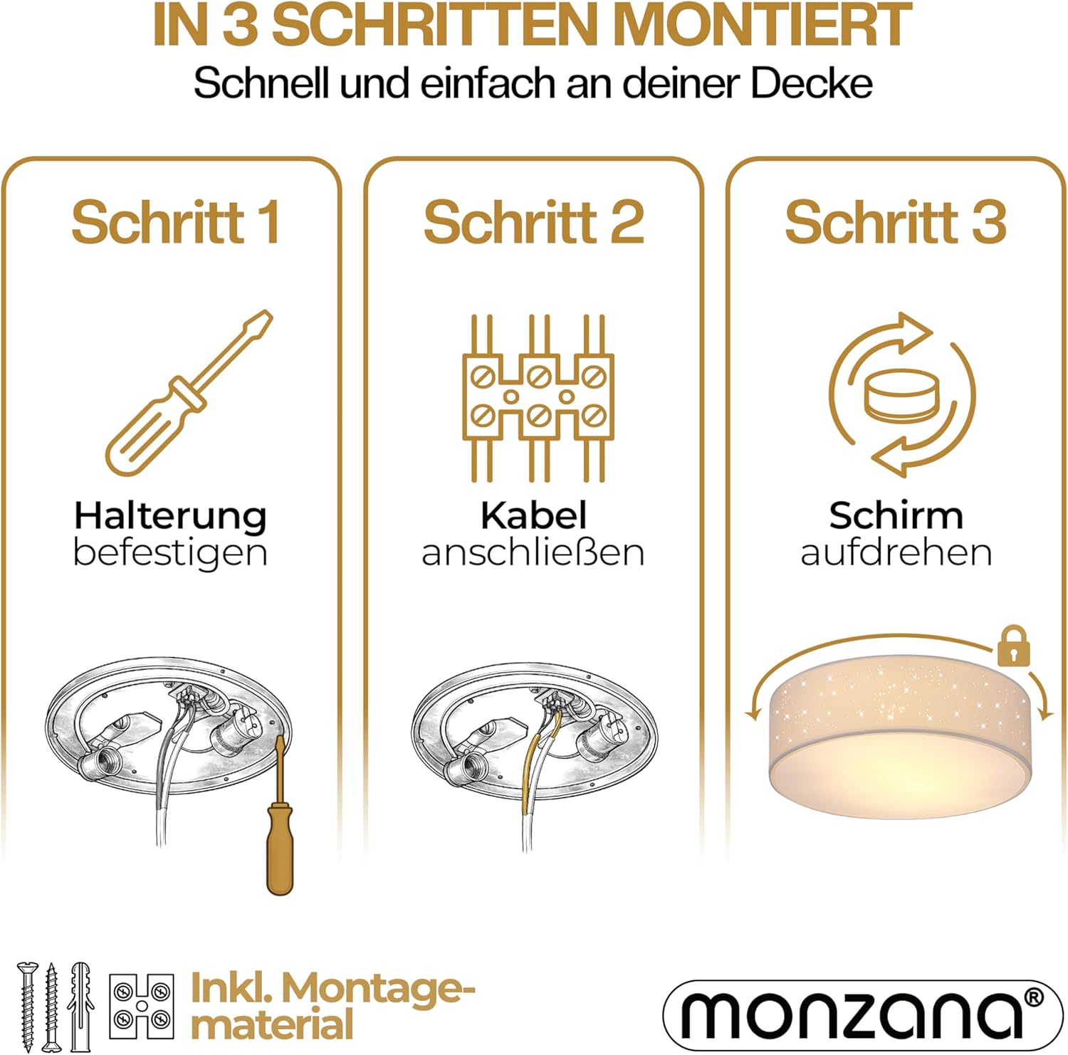 Monzana® Deckenlampe Sternenhimmel Wohnzimmer Schlafzimmer E27 Weiß Rund 38cm Stoffschirm 2-Flammig 40W Küche Lampe Deckenleuchte Stoffdeckenlampe — Ansicht 3