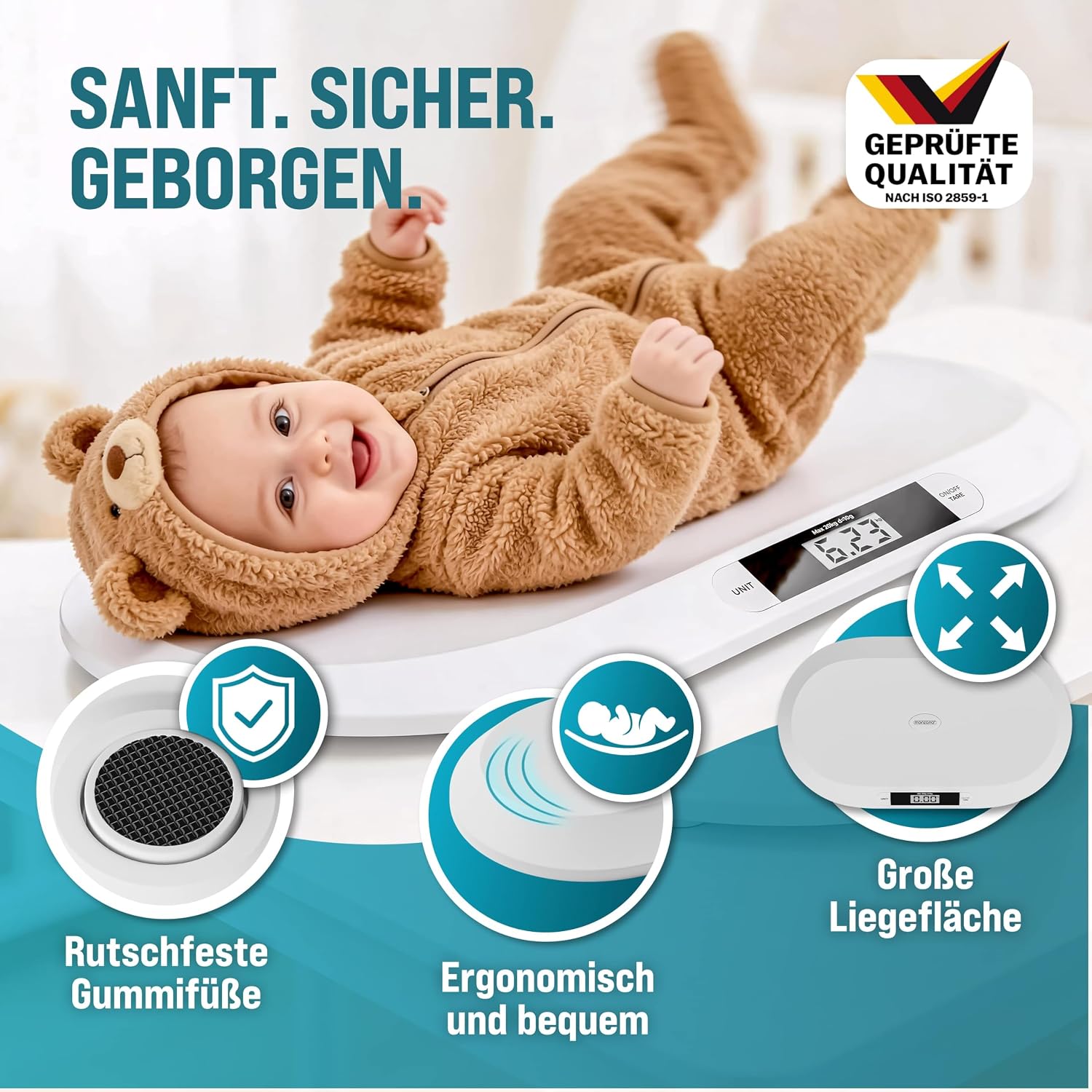 MONZANA® Digitale Babywaage bis 20 kg Säuglingswaage mit Tara-Funktion - Große Liegefläche LCD-Display Stillwaage Holdfunktion Hunde & Katzen Kleintiere — Ansicht 2