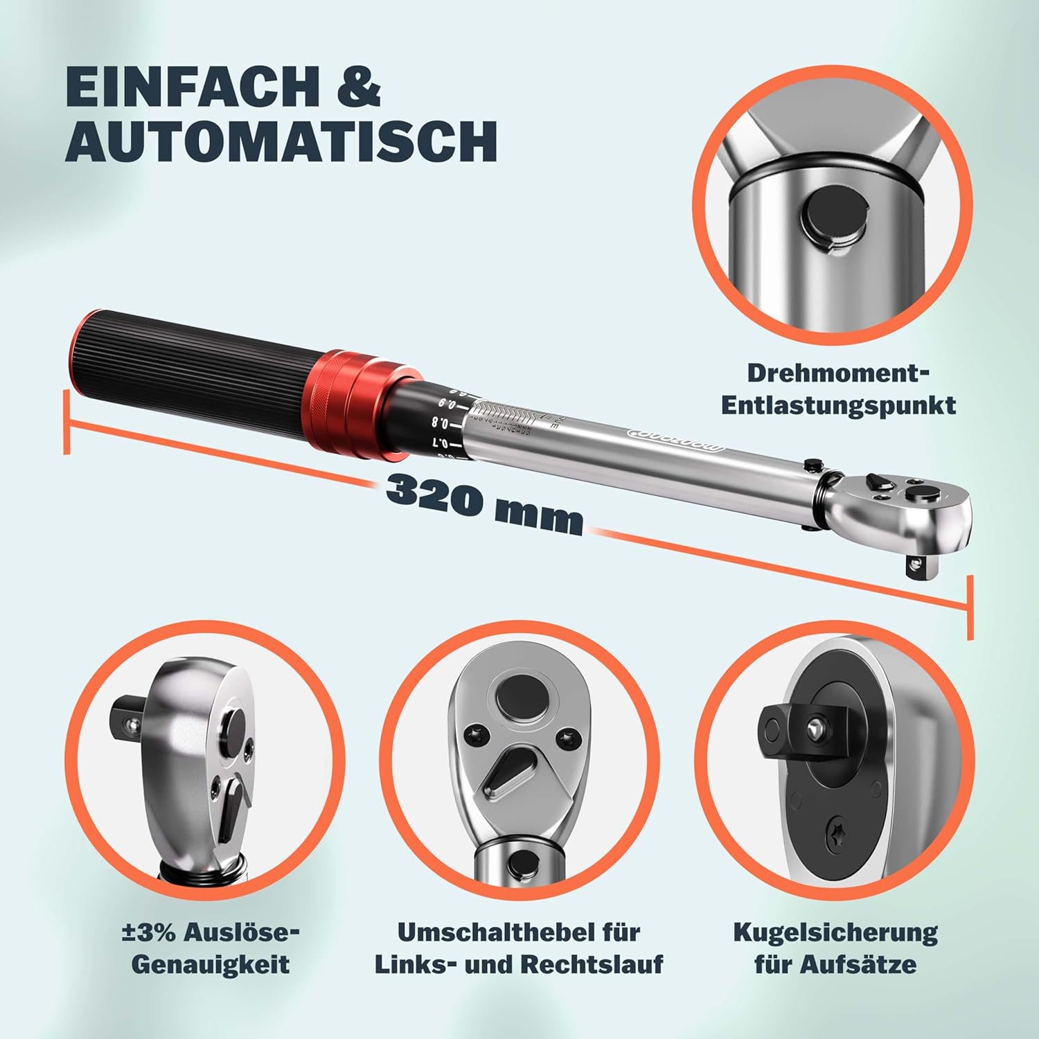 Monzana® Drehmomentschlüssel Fahrrad 18 tlg. Set 1/4 Zoll 1-25 NM ±3% CV-Stahl Verlängerung Transportbox Hochwertiges Bitset Werkzeug Motorrad — Ansicht 6